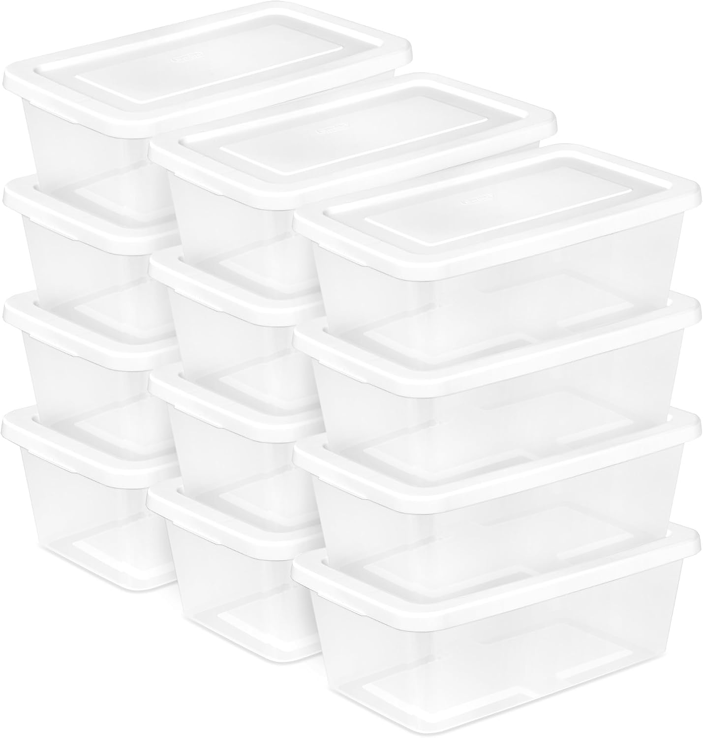 Sterilite 6 Quart Storage Box, Clear Plastic with White Snap Lid, 12 Pack