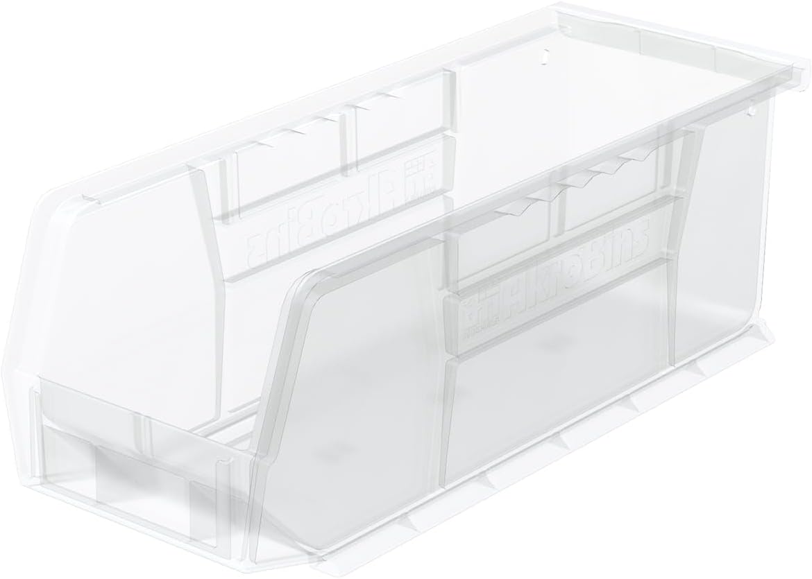 Akro-Mils 30224 AkroBins Plastic Storage Bins, 11"x 4"x 4", Clear, 12-Pack | Space-Saving Stackable Bins for Garage, Pantry, Craft Organization