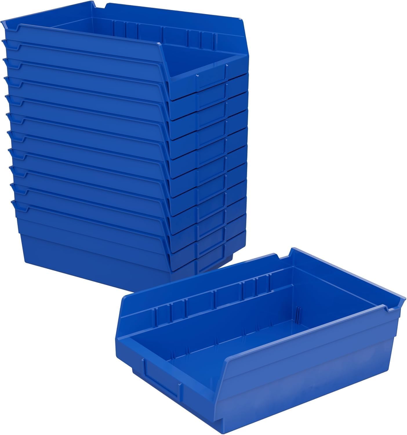 Akro-Mils 30150 Heavy Duty Plastic Shelf Bins, 12"x 8"x 4", Blue, 12-Pack | Heavy Duty Nesting Storage Bins for Garage, Closet, Refrigerator, Kitchen, Cabinet, Drawer Organization, Pantry Organization