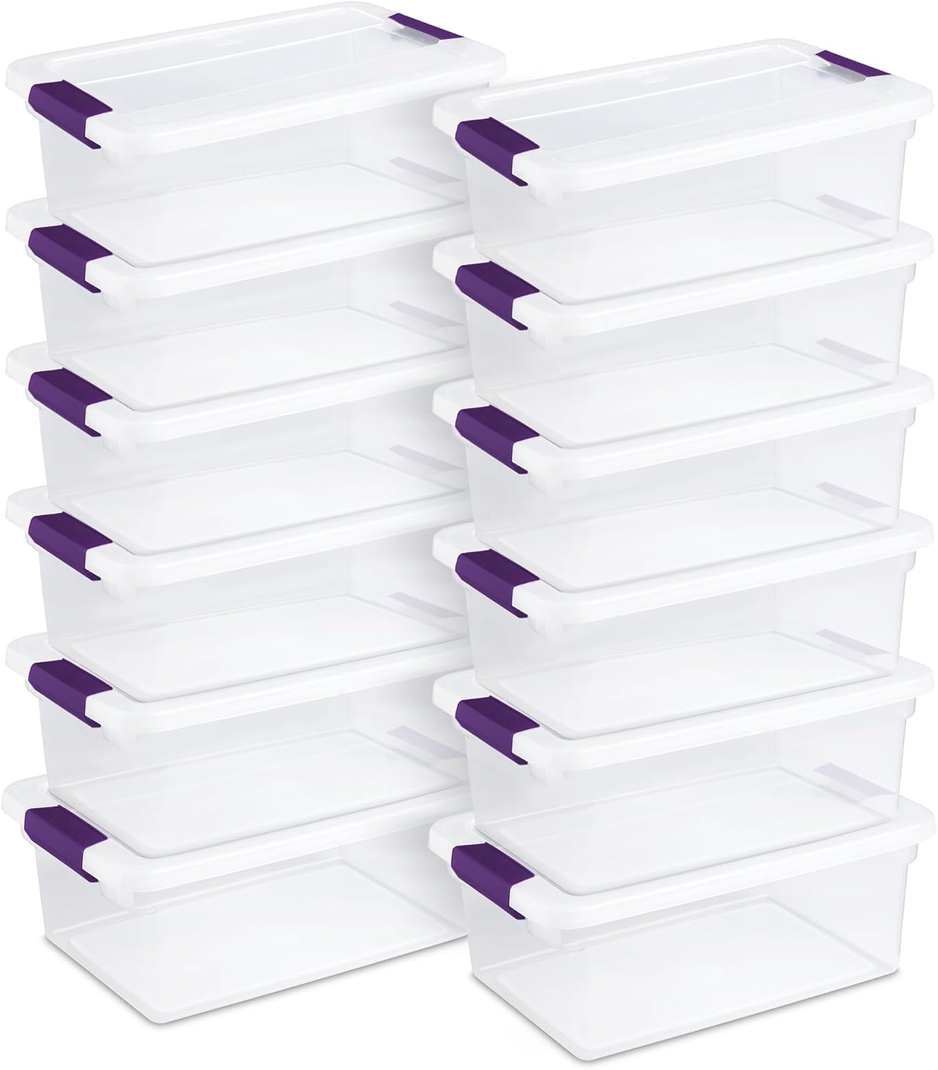 Sterilite 12-Pack ClearView Latch Box, Stackable Organizer Bins with Lids, 15 Quart