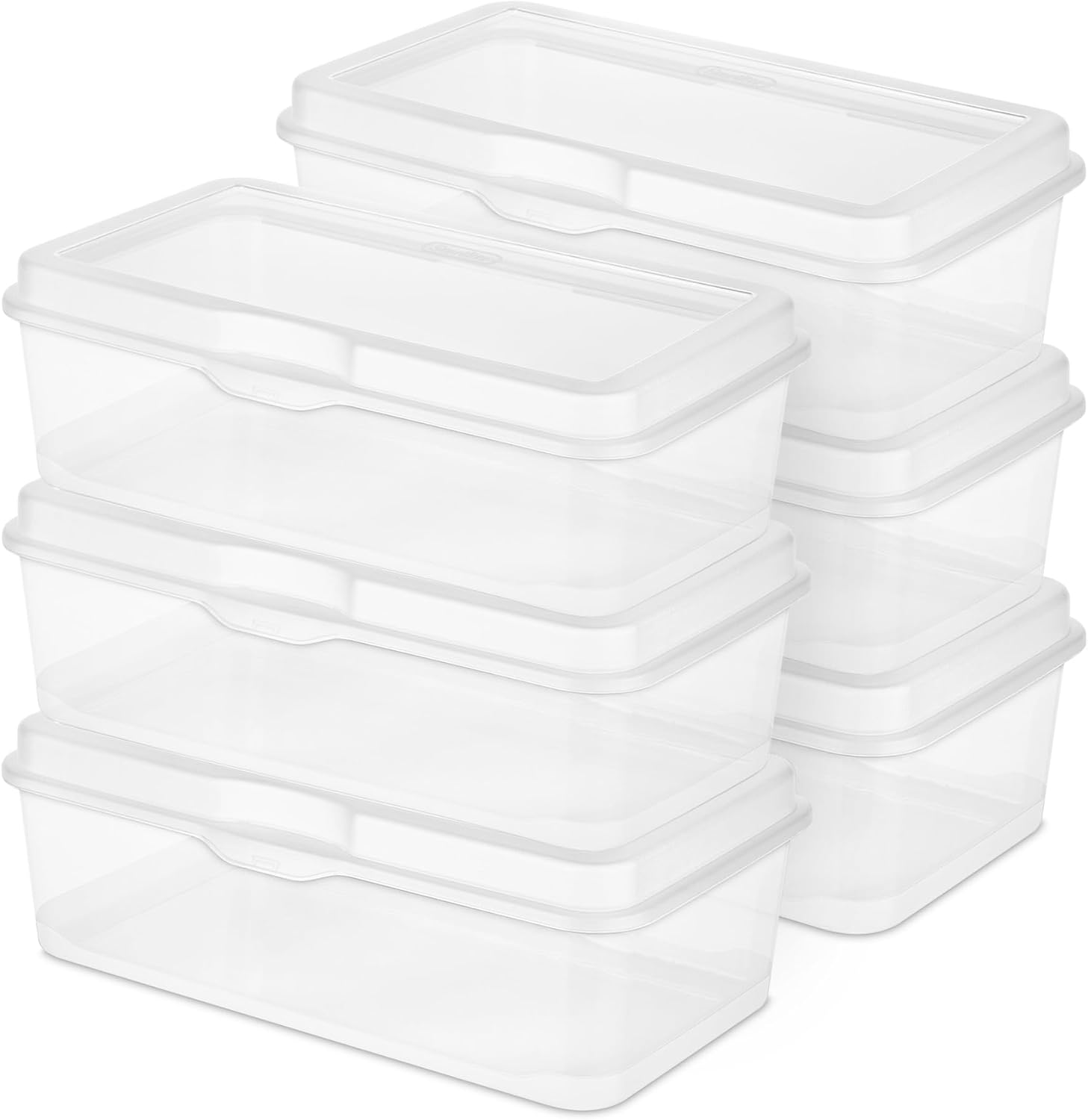 Sterilite Rectangular Large FlipTop, Clear Plastic Storage Box, 6-Pack