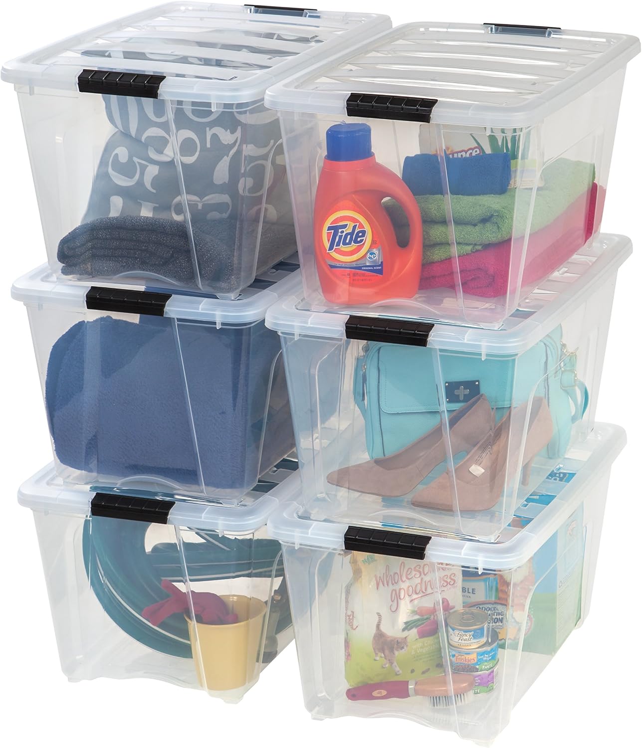 IRIS USA 54 Qt Stackable Plastic Storage Bins with Lids, 6 Pack