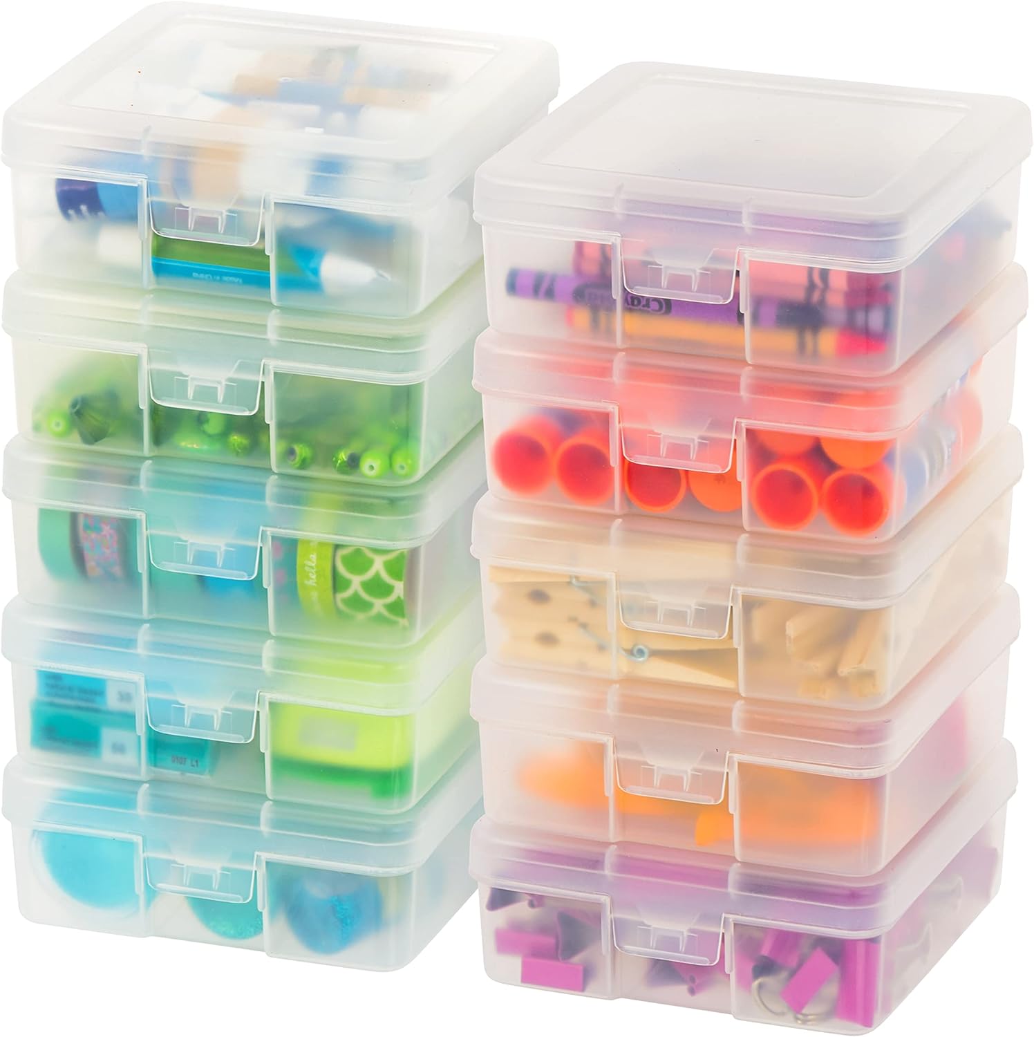 IRIS USA Clear Storage Cases, 10-Pack, |Made in USA|, Plastic Bead Organizing Containers with Snap Lid for Arts, Crafts, Ephemera, Stickers, & Dance Cheer, Clear