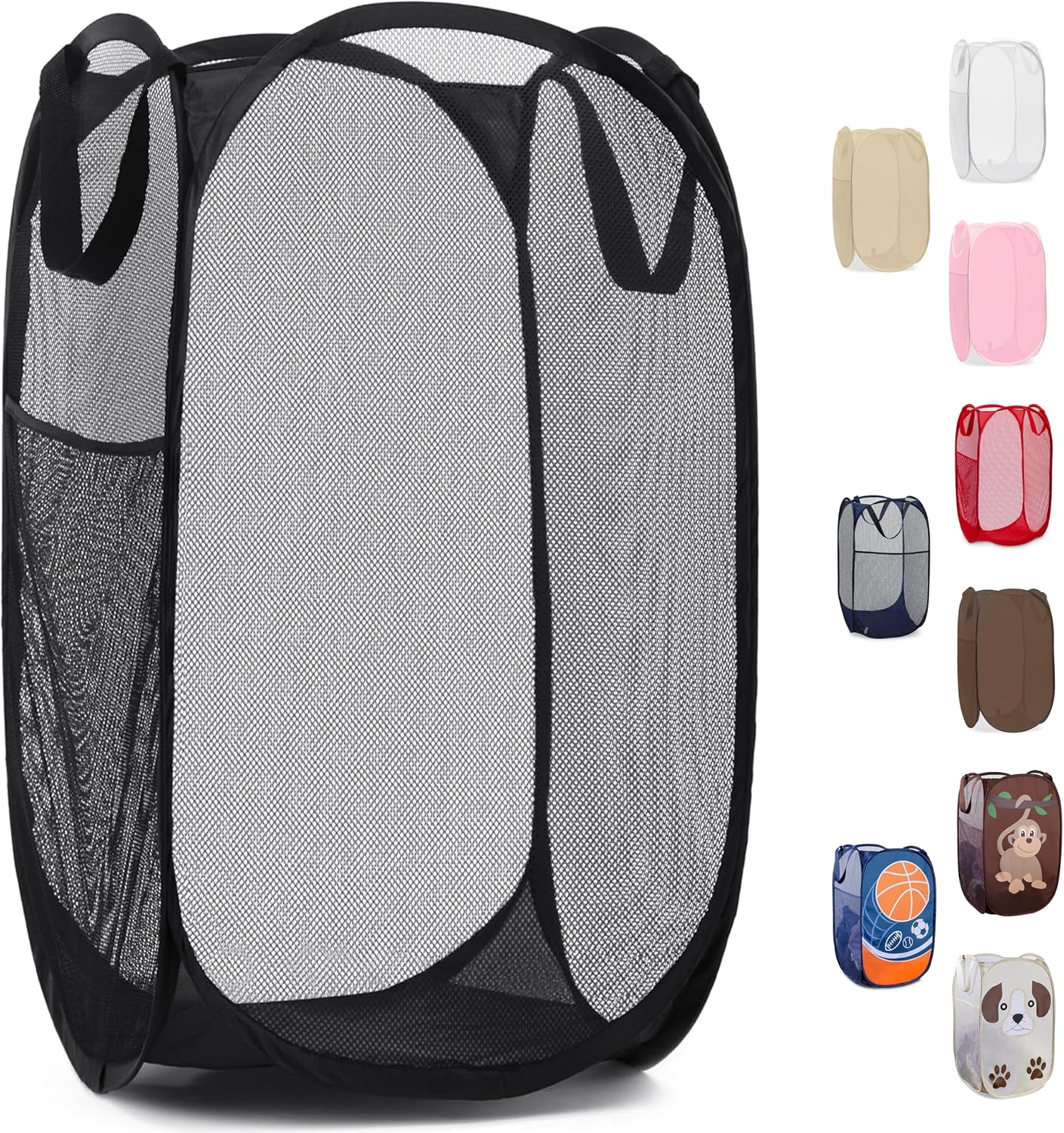 Handy Laundry Collapsible Mesh Pop-Up Hamper with Side Pocket