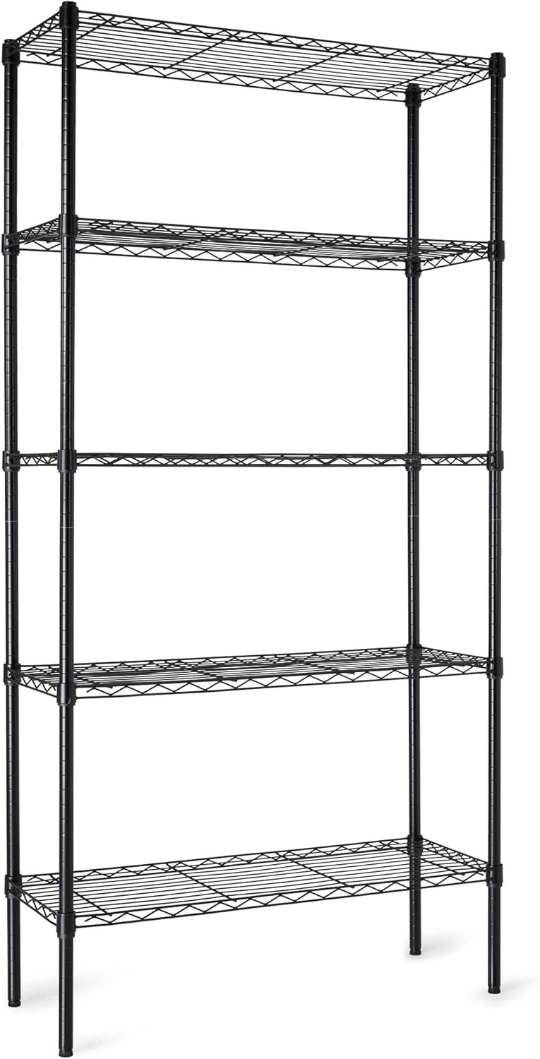 Amazon Basics 5-Shelf Adjustable Heavy Duty Steel Wire Storage Shelves for Garage, Kitchen, Easy Assembly, 36" x 14" x 72", Black