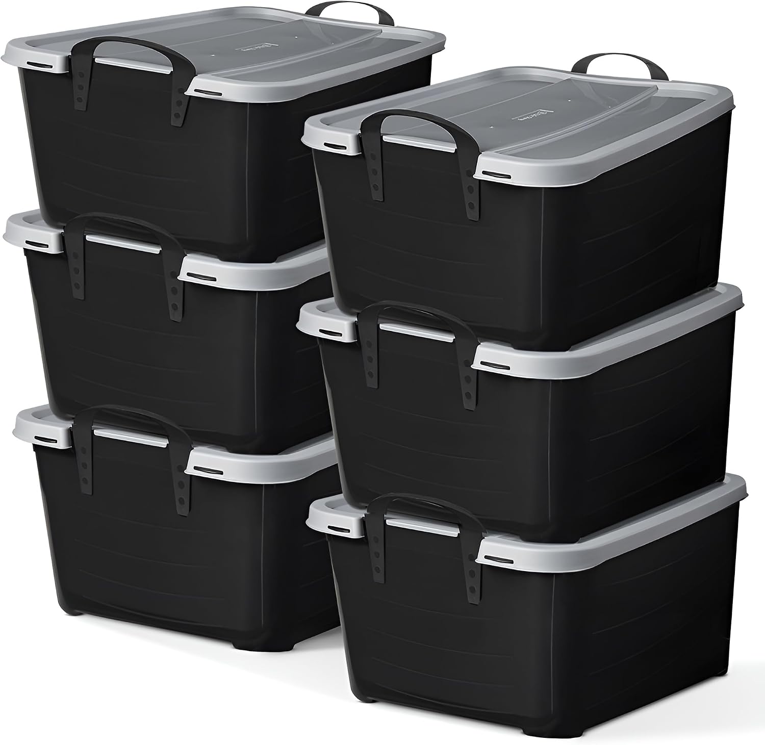 Life Story 6 Pack Stackable Storage Bin, 55 Qt Home Organizers, Black/Gray | Heavy-Duty Versatile Lightweight Locking Bins with Carrying Handles