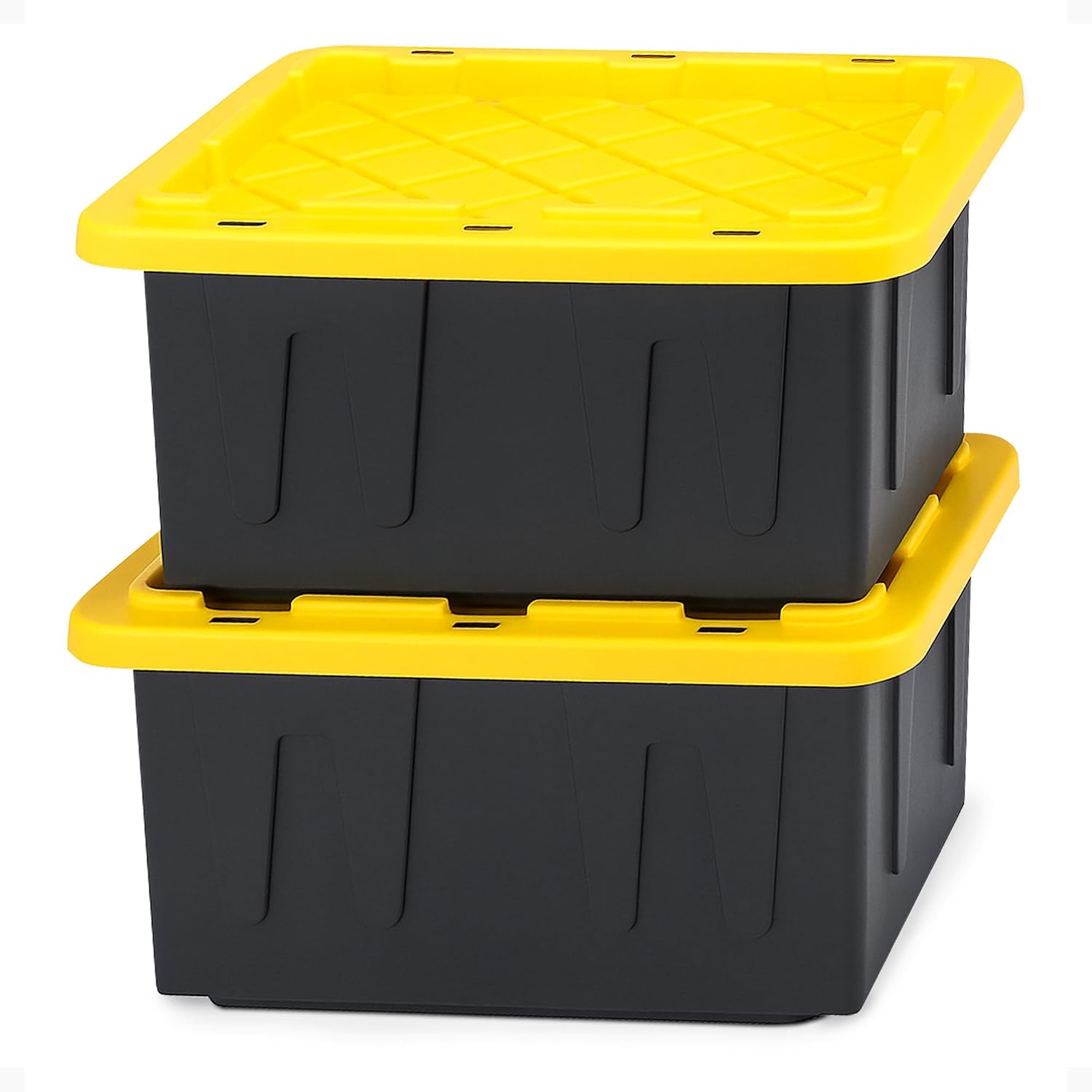 HOMZ Durabilt Plastic Storage Bins with Lids, 15 Gal, Black/Yellow, 2 Pack | Heavy-Duty Large Stackable Container Boxes for Home, Attic, and Garage Organization