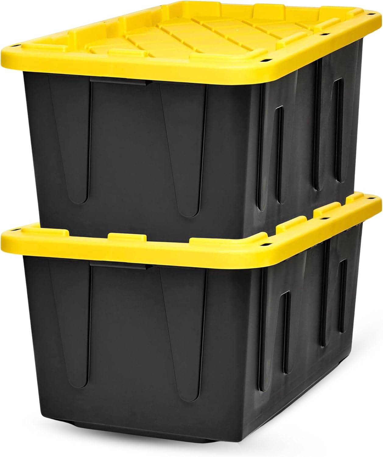 HOMZ 2-Pack Durabilt, Heavy Duty Plastic Storage Bins with Lids, 27 Gallon, Black/Yellow