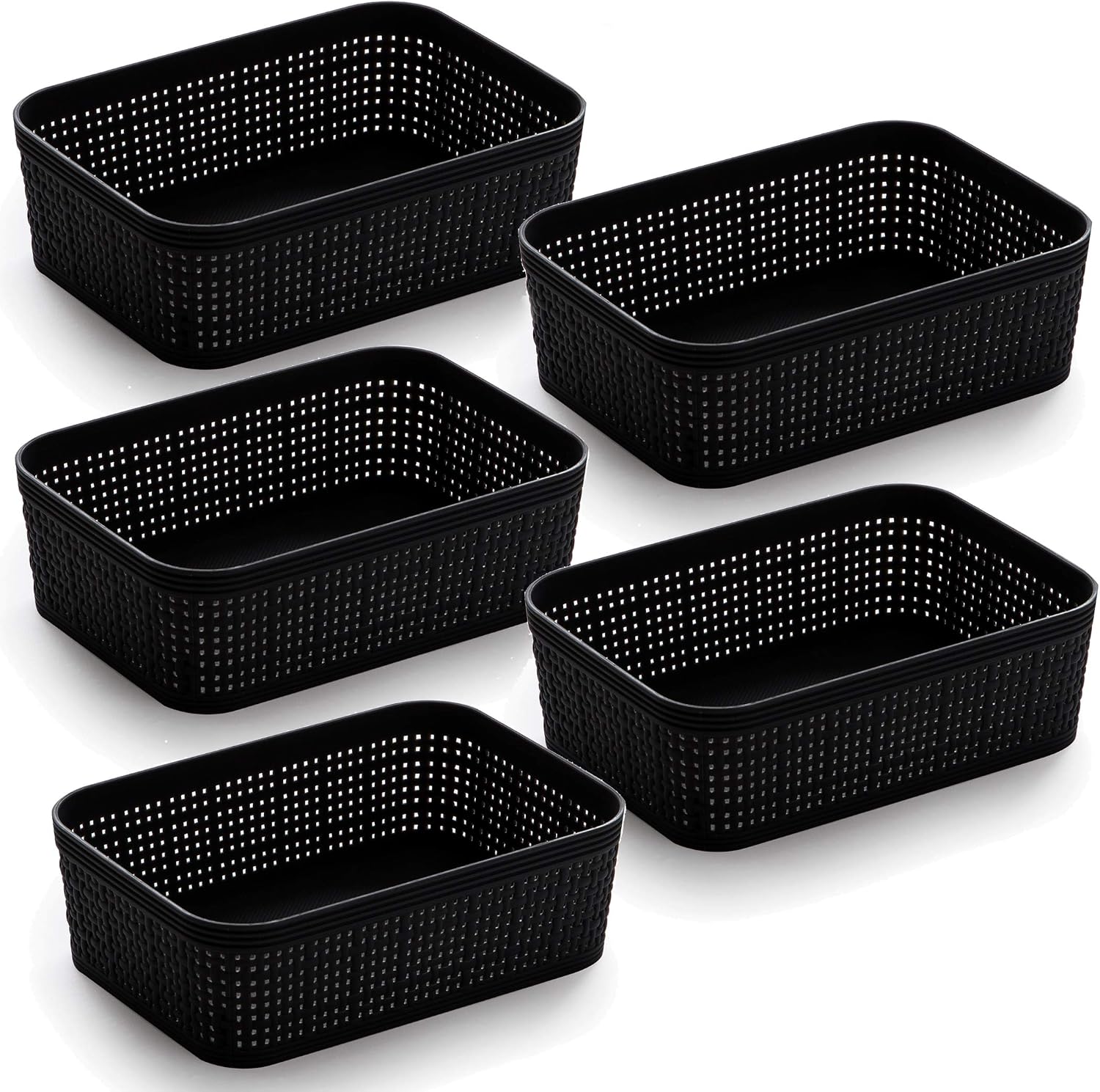 BINO | Woven Plastic Basket | XS (Black), 5-Pack | THE JUTE COLLECTION | Home Organization, Space
