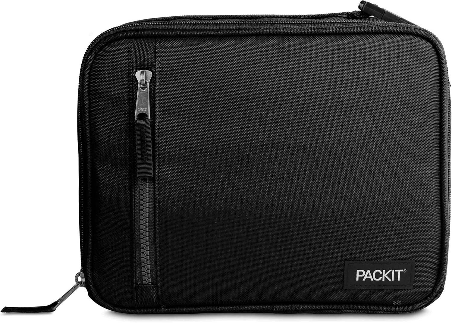 PackIt, Lunch Box Freezable Classic Black | Built-in ice packs, EcoFreeze+ Technology, Zip Closure, Zip front pocket, Side-release buckle handle, Collapsible, Reusable