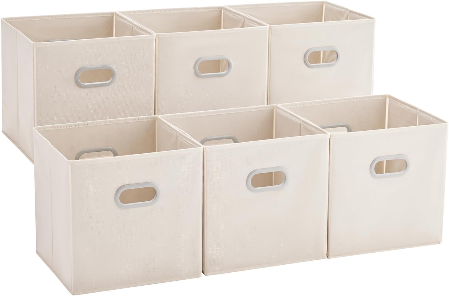 MAX Houser 6 Pack Foldable Fabric Storage Bins with Handles, Beige 12 inch | foldable cube storage bins with dual carry handles. 12"x12"x12" size fits cube closet organizers.Closet & Bedroom Organizer