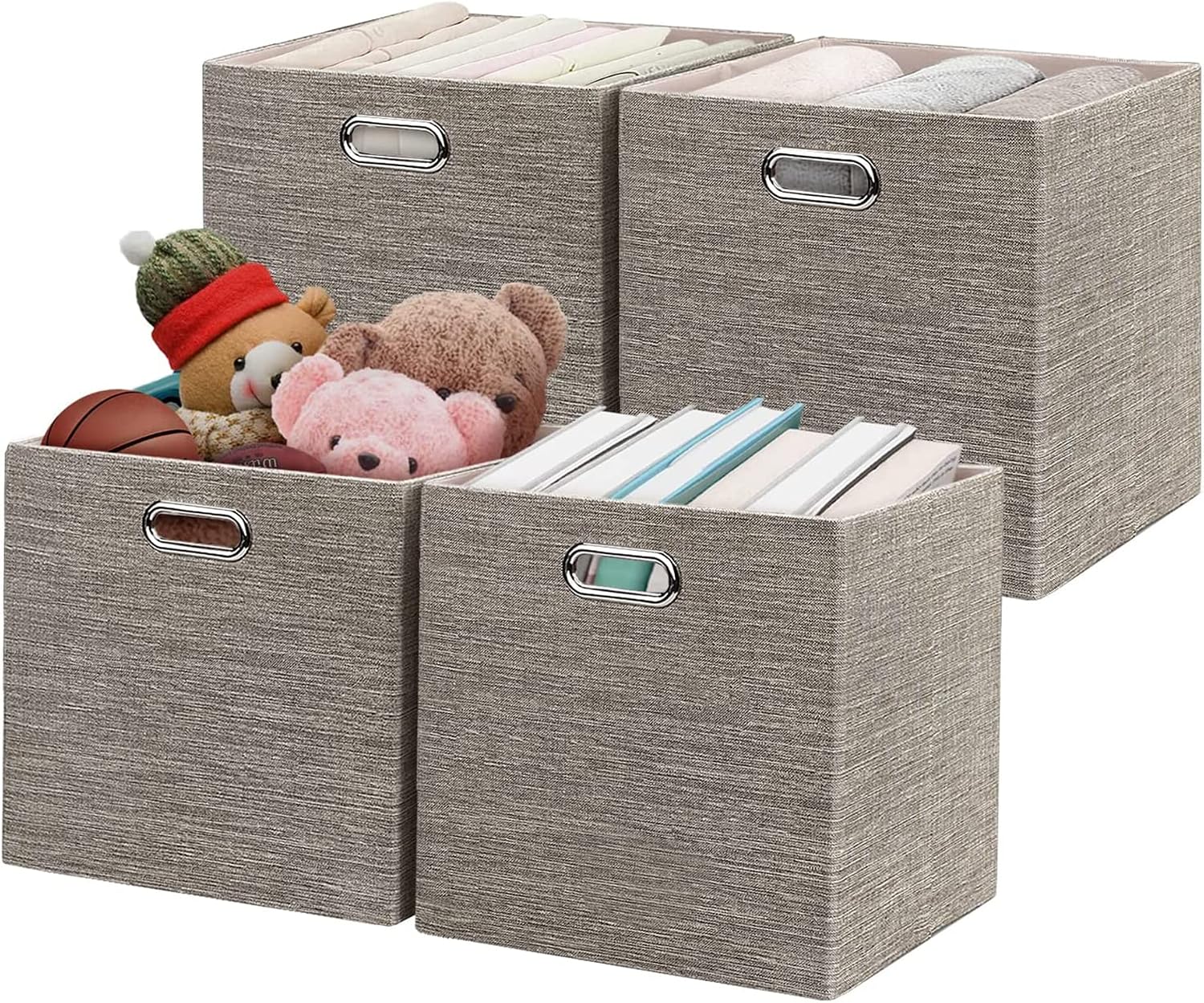 Posprica 3X Thicker Fabric Storage Cubes 13 inch Collapsible Storage Bins for Organization, Cubby Storage Baskets for Organizing Shelf Cabinet Bookcase Boxes, Set of 4, Coffee