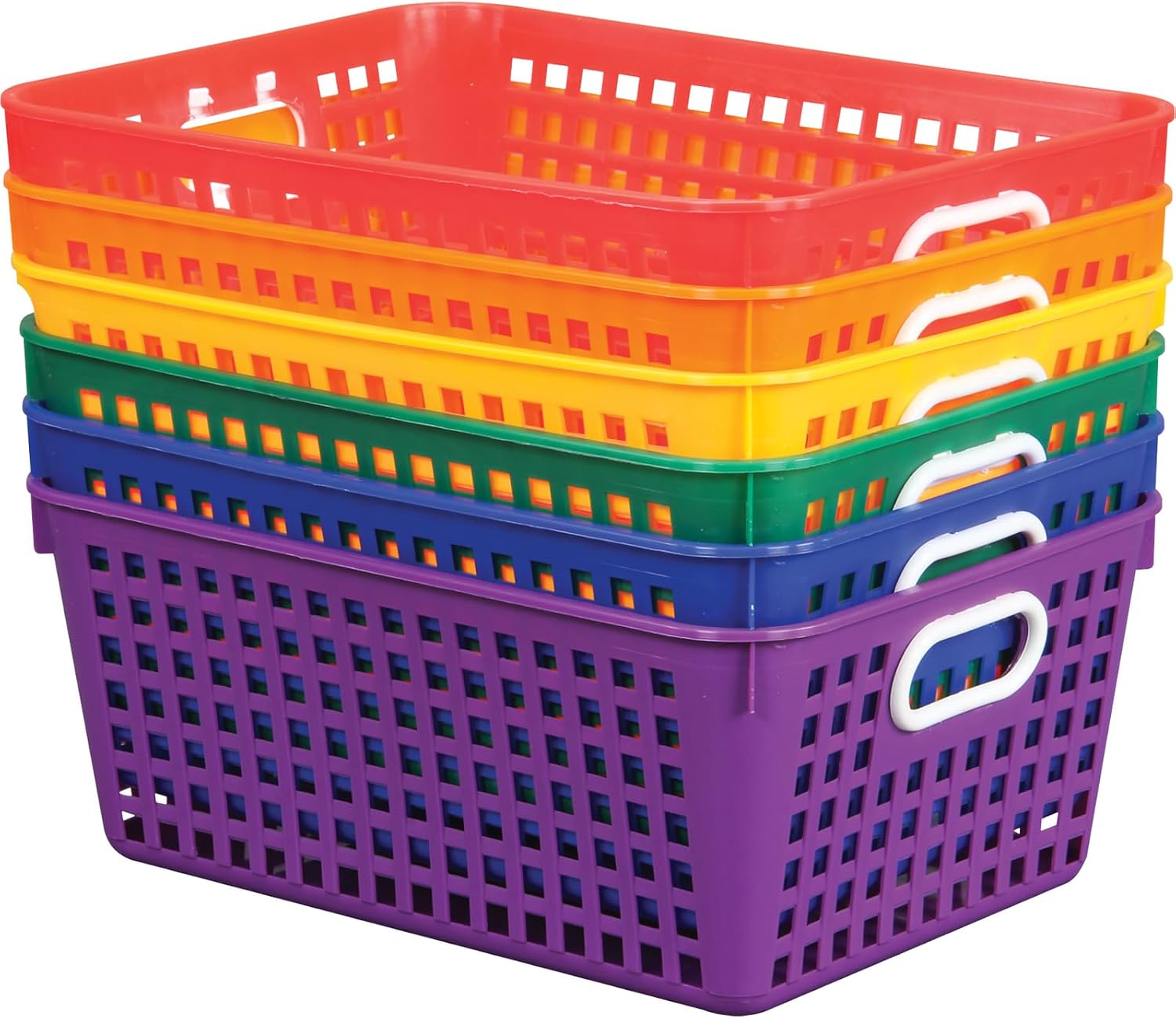 Really Good Stuff Large Plastic Storage Baskets with Handles | 13.75" x 9.75" x 5", Rainbow Group Colors, Book & Supply Organization for Classrooms & Home