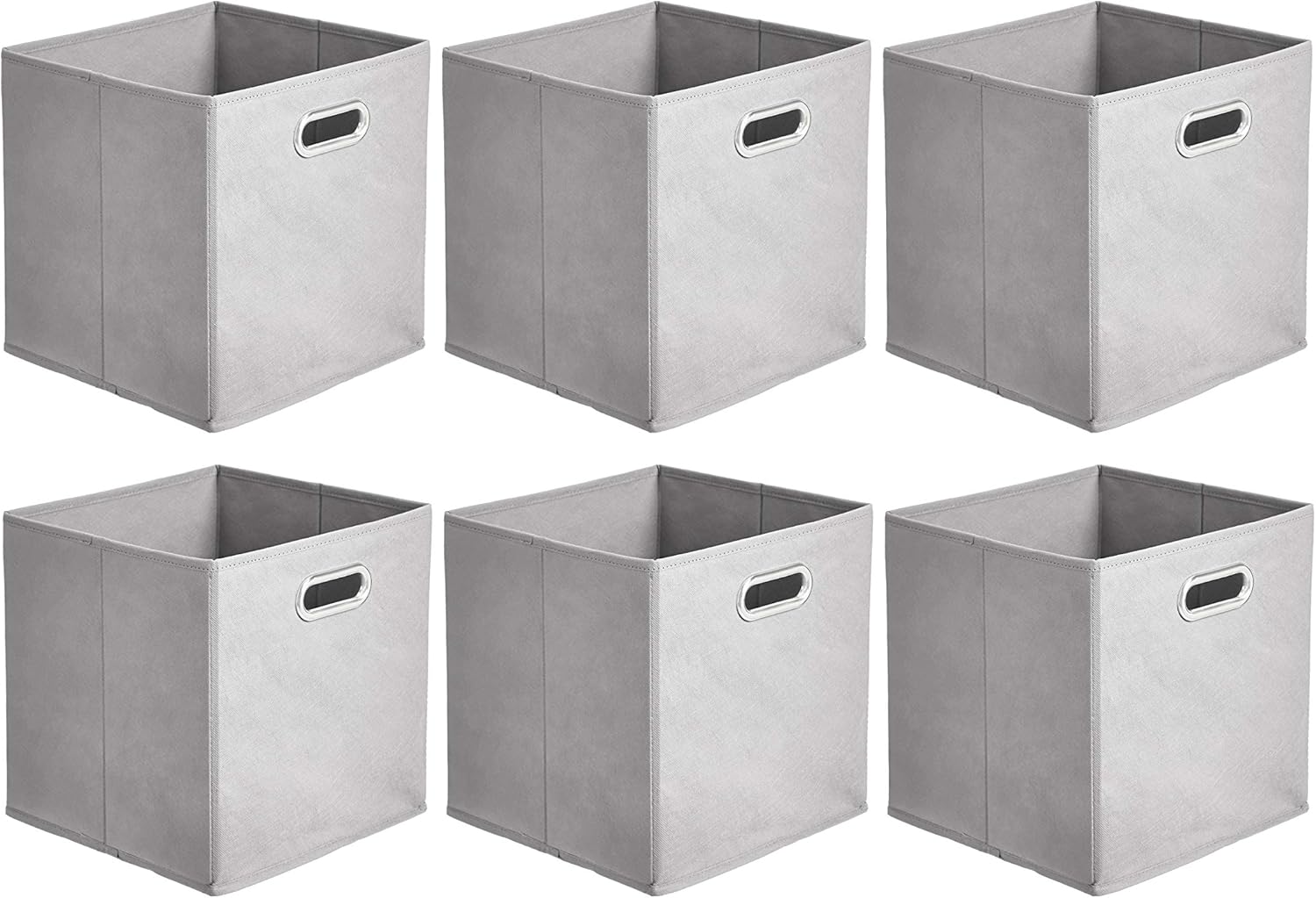 Amazon Basics Collapsible Cube Storage Bins, Space-Saving, Organizing Fabric Bins with Handles, 10.5 x 10.5 x 11 inches, Light Grey, 6-Pack