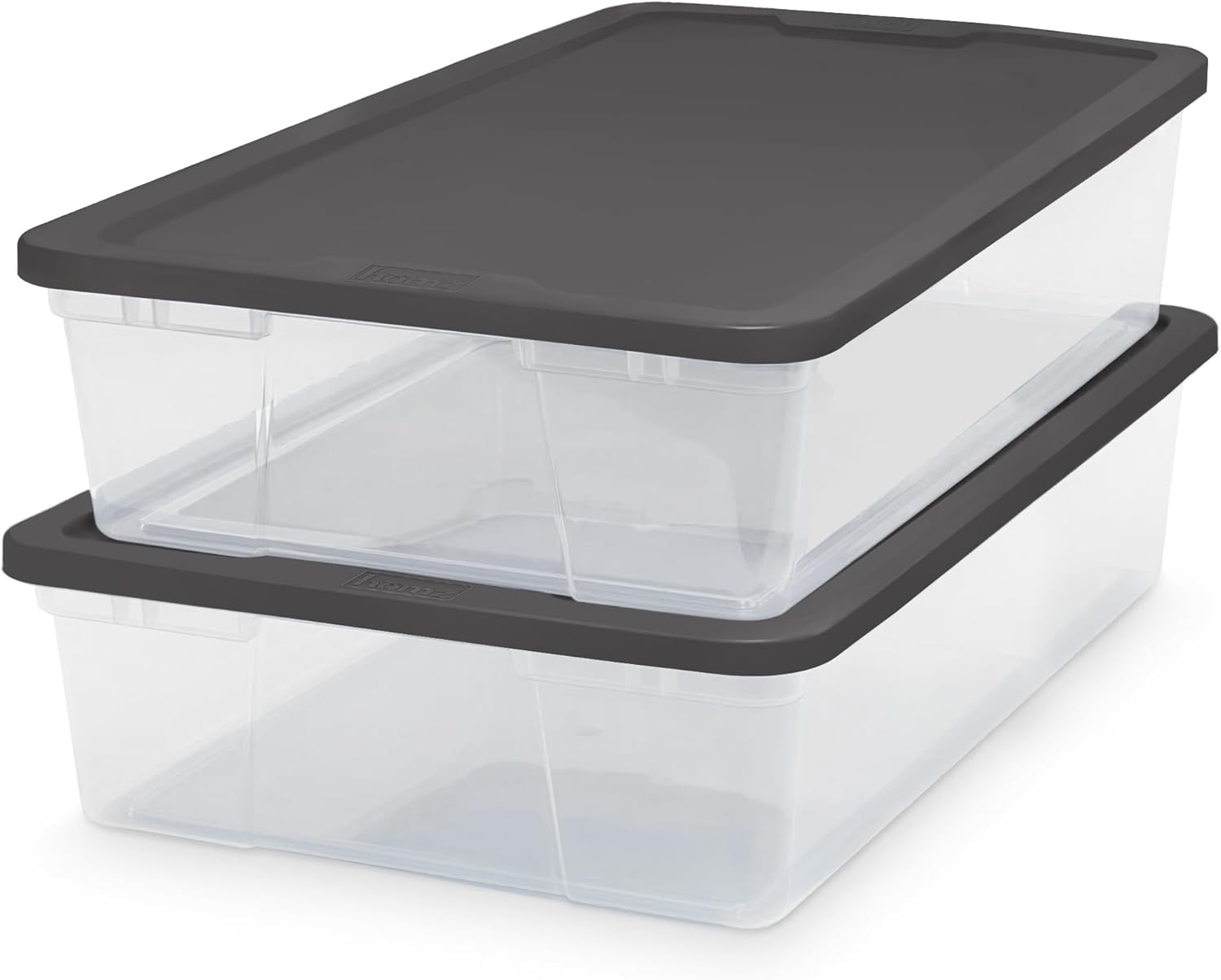 HOMZ Clear Plastic Storage Bins w/Snaplock Lids, 28 Qt, Gray, 2 Pack | Stackable Container Boxes for Bedroom, Bathroom, Garage, and Office Organization