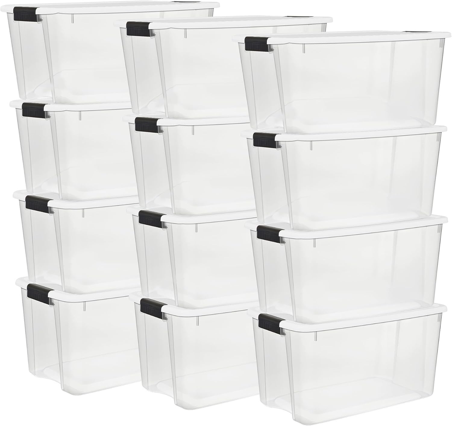 Sterilite Ultra Latch Box with Lids for Home and Office, 70 Quart, 12-Pack | Heavy-Duty and Stackable Plastic Containers with Latches for Closet, Cabinet, Bedroom, Bathroom and Dorm Room Organization