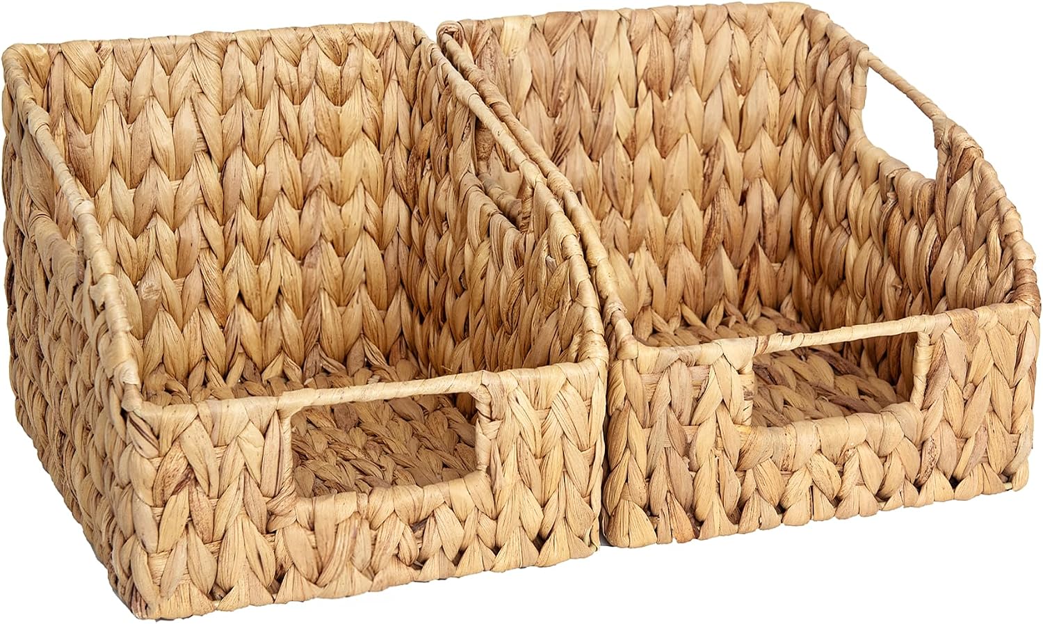 StorageWorks Pantry Baskets for Organizing, Wicker Basket with Built-in Handles, Handwoven Wicker Storage Baskets, Water Hyacinth for Shelves, 2 Pack | Water Hyacinth Pantry Baskets for Organizing, Wicker Baskets with Handles, Handwoven Wicker Storage Baskets for Shelves
