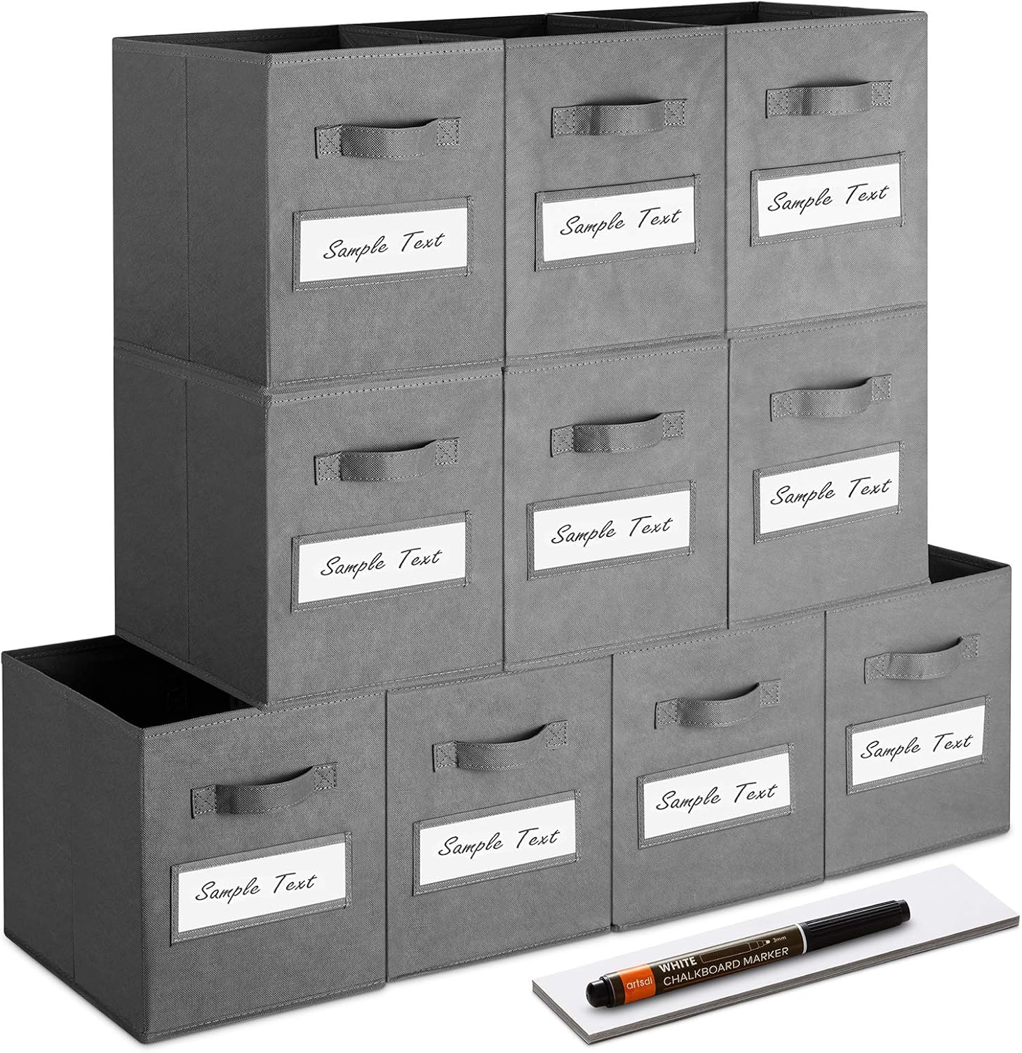 11 Inch Storage Cube,Storage bin (Set of 10) Foldable Fabric Cube Storage Bins with 10 Labels Window Cards & a Pen,Baskets Containers for Shelves,Closet Organizers Box for Home & Office,Gray