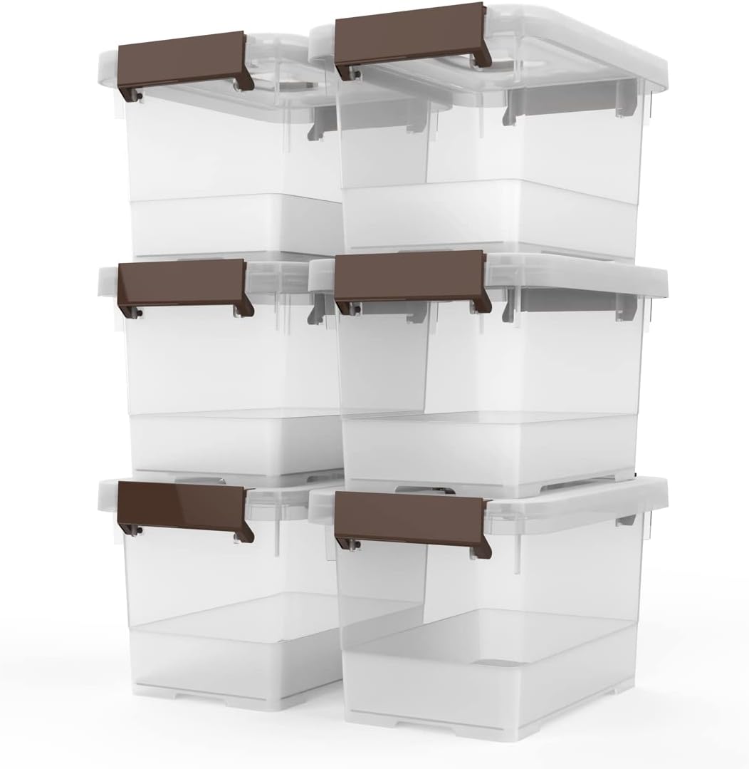WYT Clear Storage Latch Box, 6 Pack Storage Organizer Bins with Latching Handle and Lids, 3.5 Quart