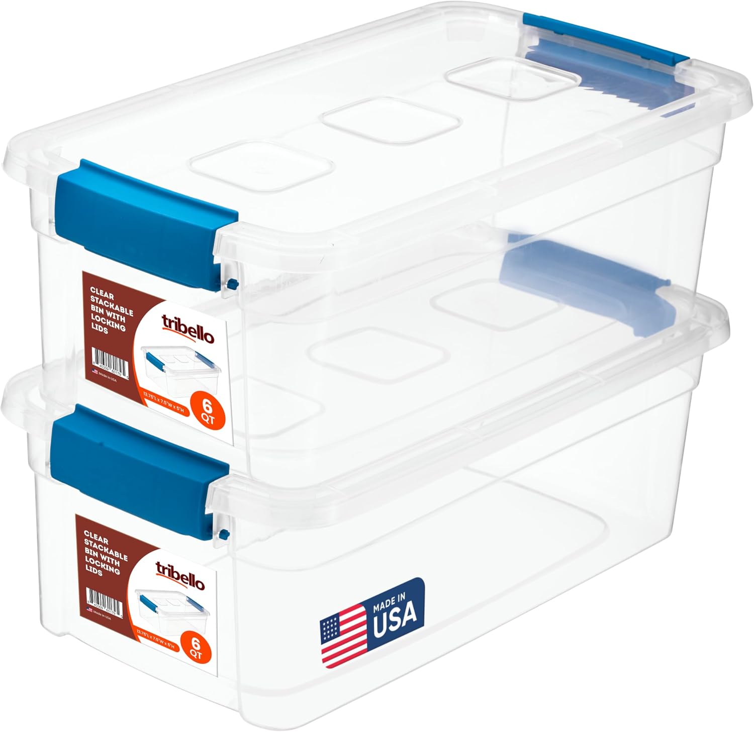 Tribello Clear Plastic Storage Bins with Lids Stackable Storage Bins (6 Quart)
