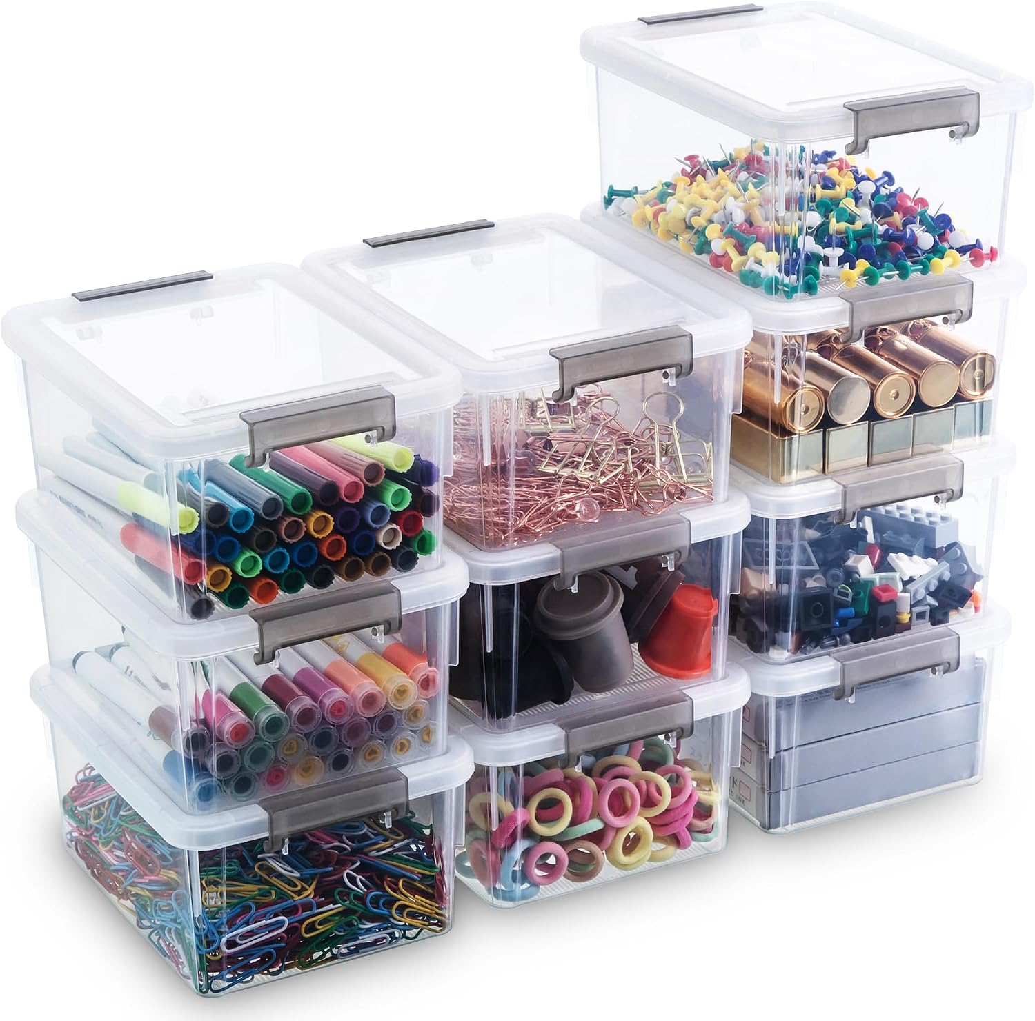 Citylife 10Packs 1.3Qt Small Storage Bins with Lids,Stackable Clear | Plastic Containers for Beads, Buttons, Sewing Supplies, Office Supplies and Small Toys