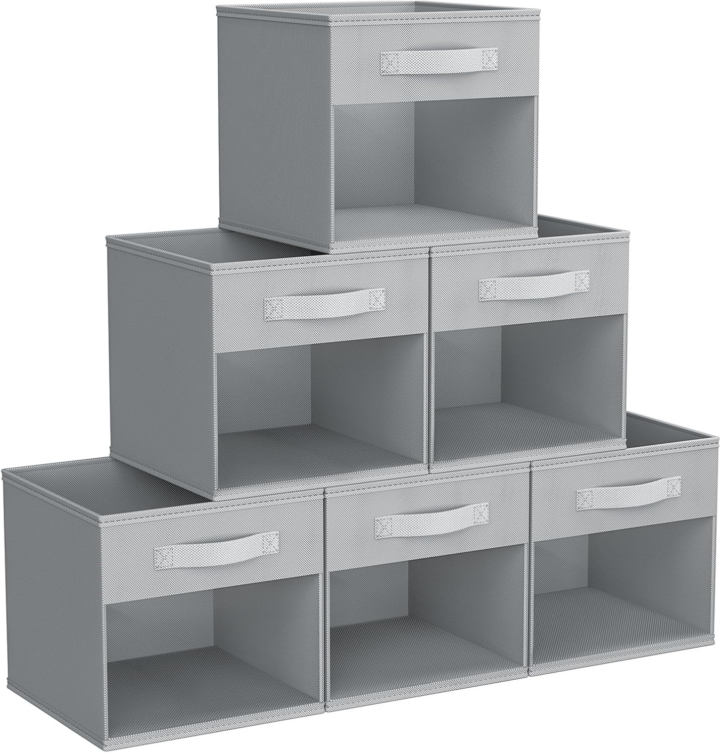 DIMJ Storage Cubes, 11x 11 inch Cube Storage Bin, 6 Pack Closet organizers and storage Bins with Window, Collapsible Baskets with Handle for Shelves, Clothes, Toys, Books (Grey)