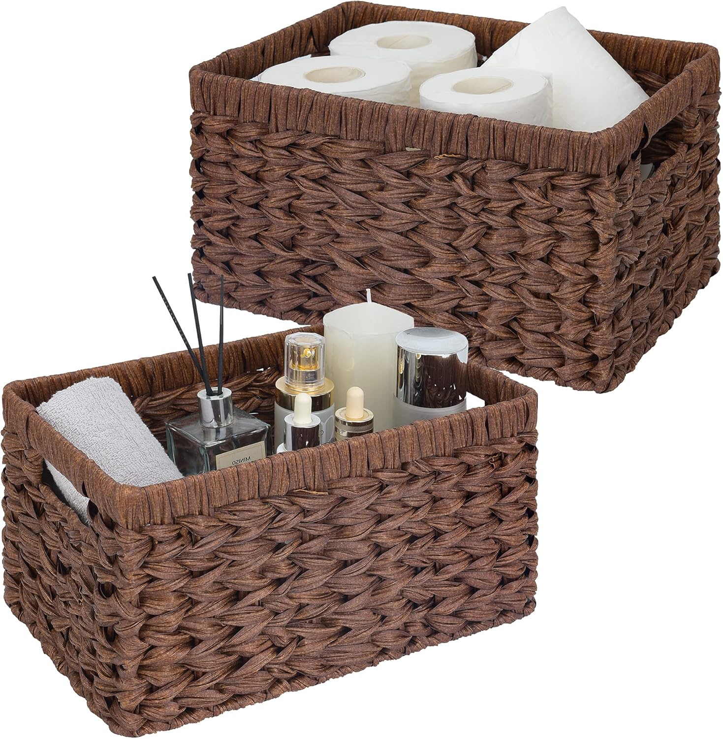 GRANNY SAYS Wicker Storage Baskets for Shelves, Brown Wicker Baskets,2-Pack | Waterproof Large Wicker Baskets for Organizing, Woven Basket for Pantry, Rectangle Basket for Shelf,Woven Baskets for Storage
