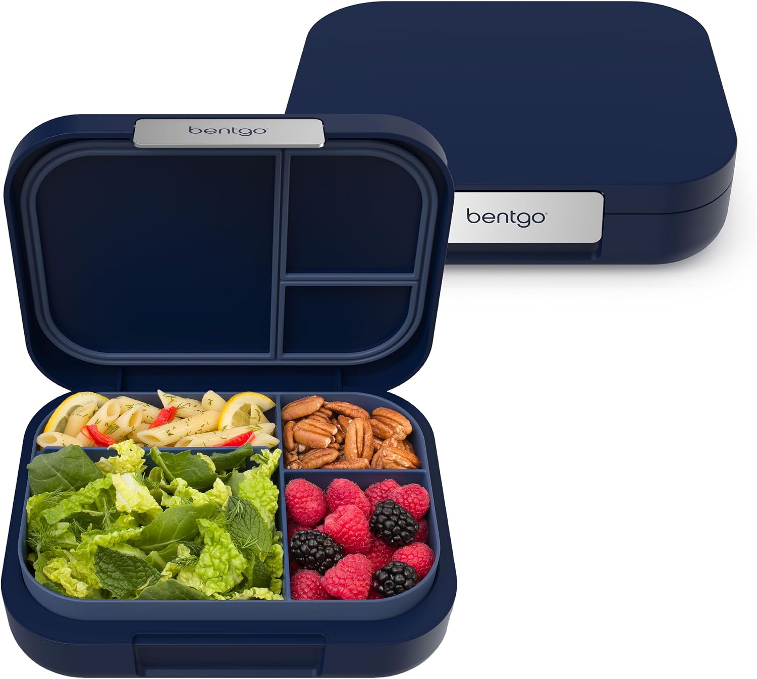 Bentgo Modern Adult Bento Lunch Box with 3-4 Compartments | Leak-Resistant, 5.5-Cup Capacity, Adjustable Divider, Microwave & Dishwasher-Safe Tray (Navy)