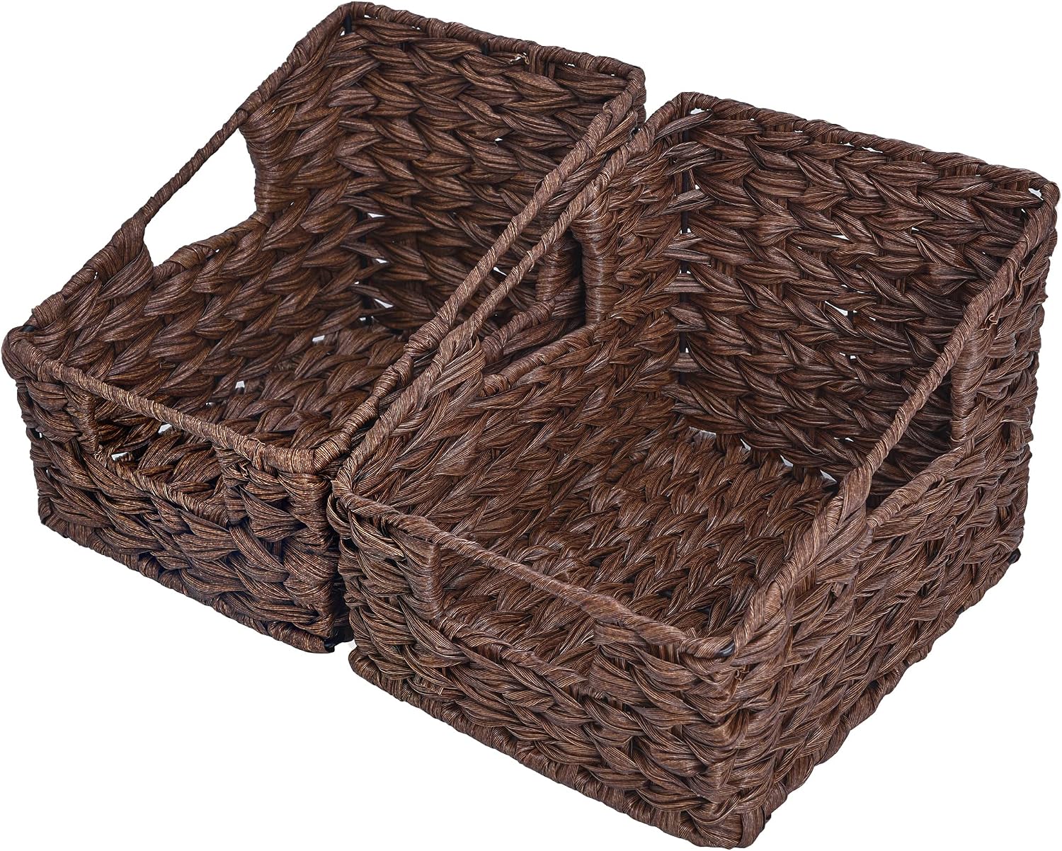 GRANNY SAYS Wicker Storage Baskets, Waterproof Wicker Basket with Handles | Wicker Storage Baskets for Pantry, Open Front Basket for Shelves, Kitchen Storage Baskets, Decorative Basket for Home Decor