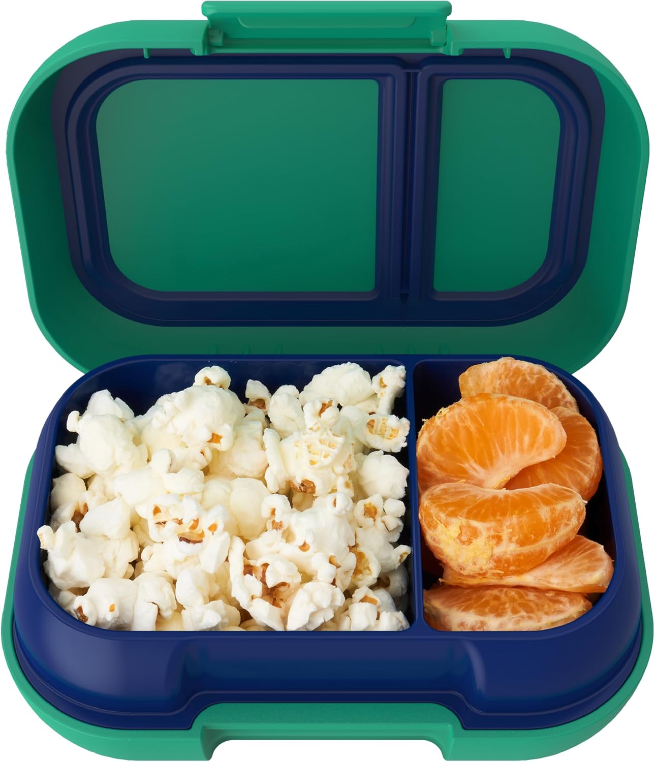 Bentgo Kids Snack Leak-Proof 2 Compartment Bento-Style Container | For Snacks & Small Meals, Easy-Open Latch, Dishwasher Safe, BPA-Free for School, Daycare, & Sports, Ages 3+ (Green/Navy)