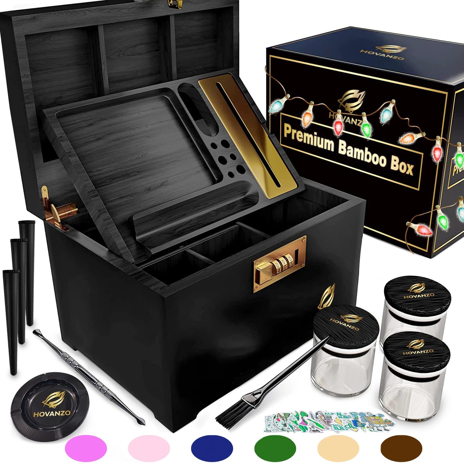 Premium Large Bamboo Storage Box with Organizer Tray