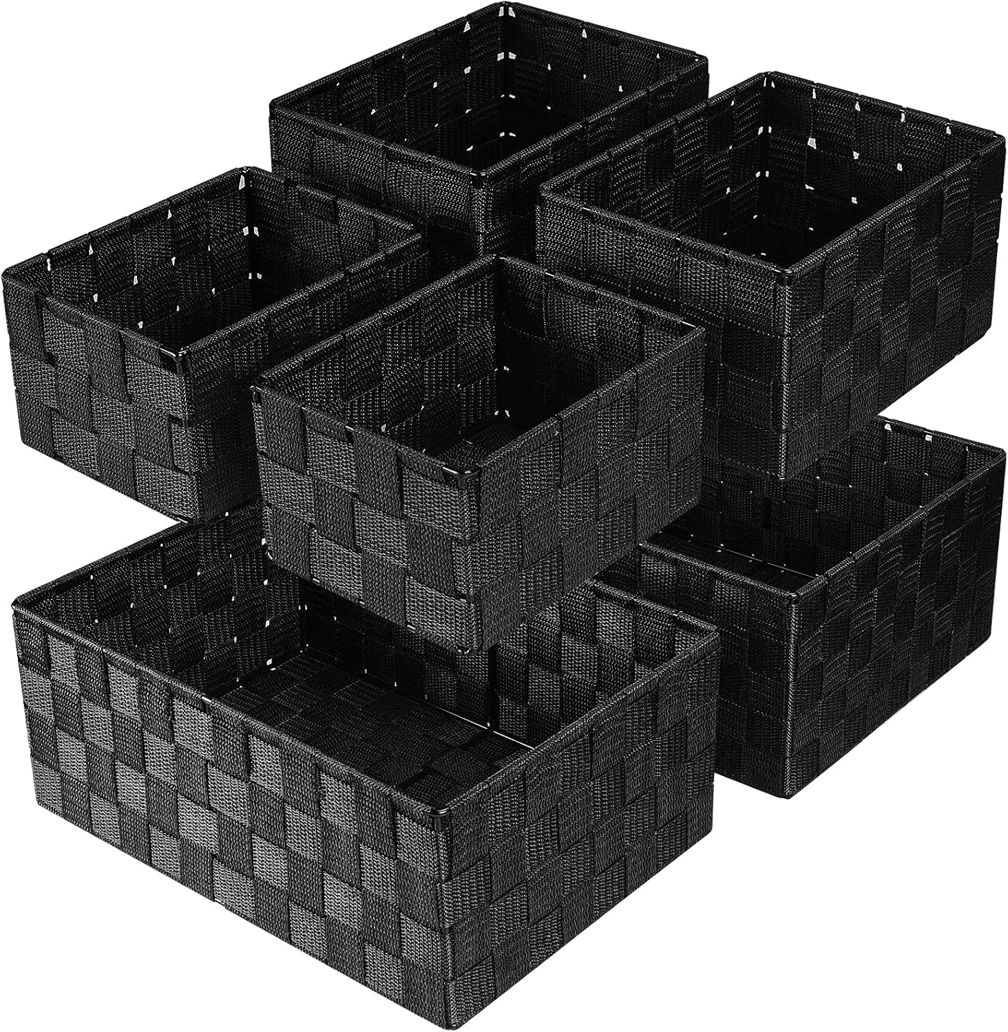 Woven Storage Baskets, Storage Bins, Cube Basket Container Baskets Storage Boxes Organizers for Clothes/Shelves/Closet, Set of 6 (Black)