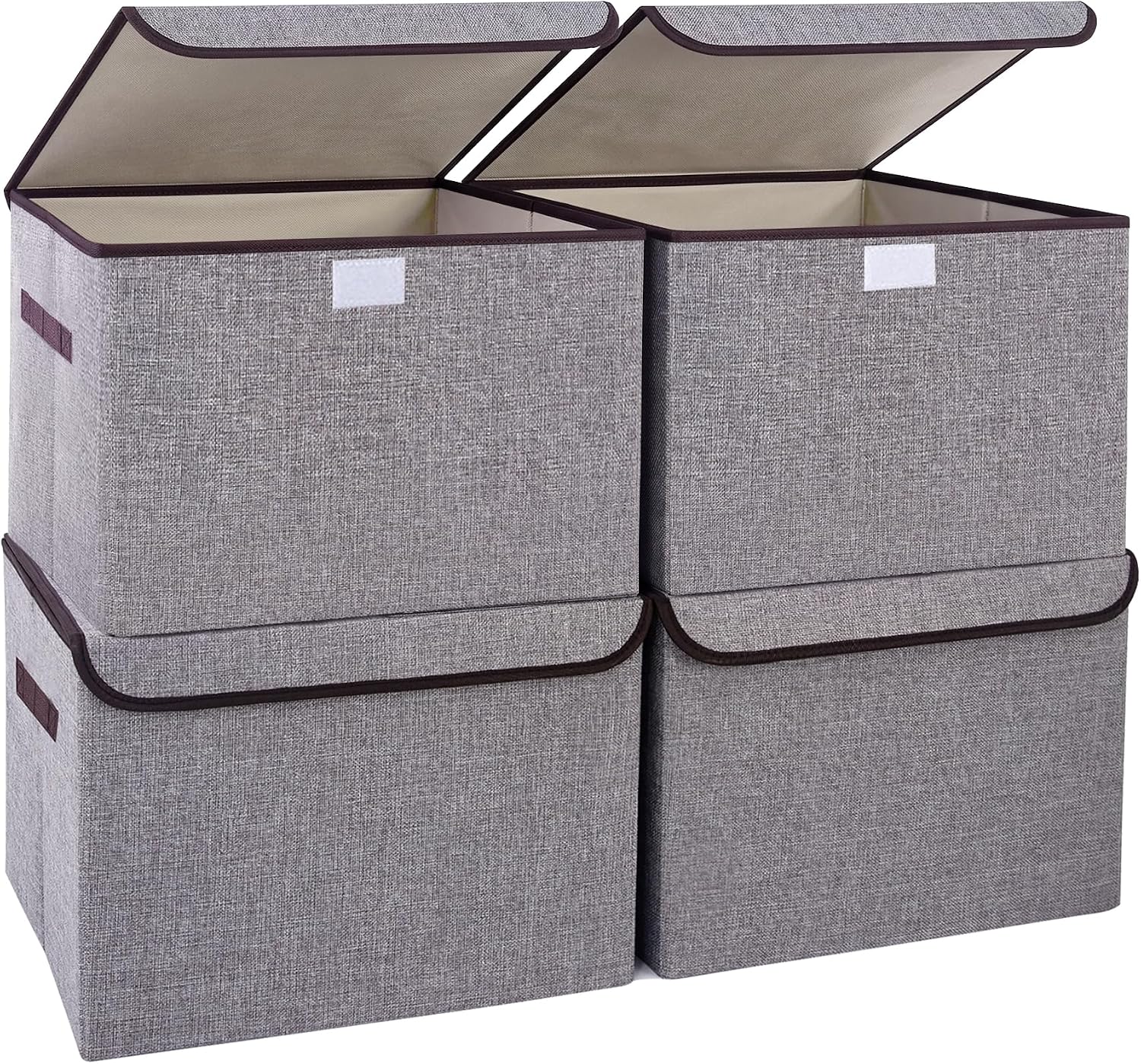 Large 22 Quart Linen Fabric Foldable Storage Bin Cube Organizer Basket with Flip-Top Lid & Handles, Clothes Blanket Box for Home, Office, Closet, Gray, 4 Pack 14.6 x 9.5 x 9.5”