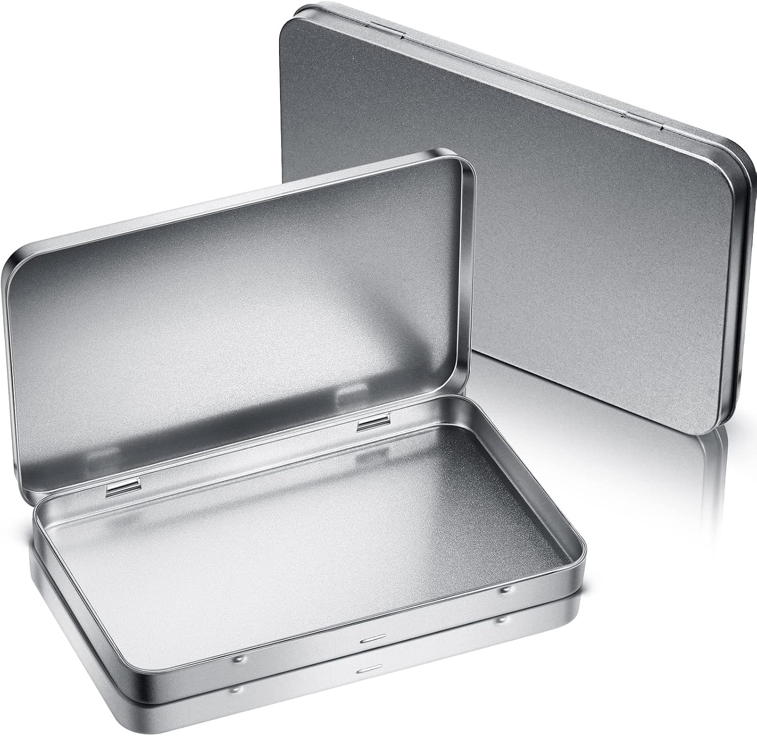 Geiserailie 2 Pack Metal Tin Boxes with Hinged Lids, Rectangular,Sliver | Empty Storage for Watercolor Paint, Jewelry, Pencil Case, Candy, 7.0x4.2x0.6 Inch Rectangular Craft Organizer Tin