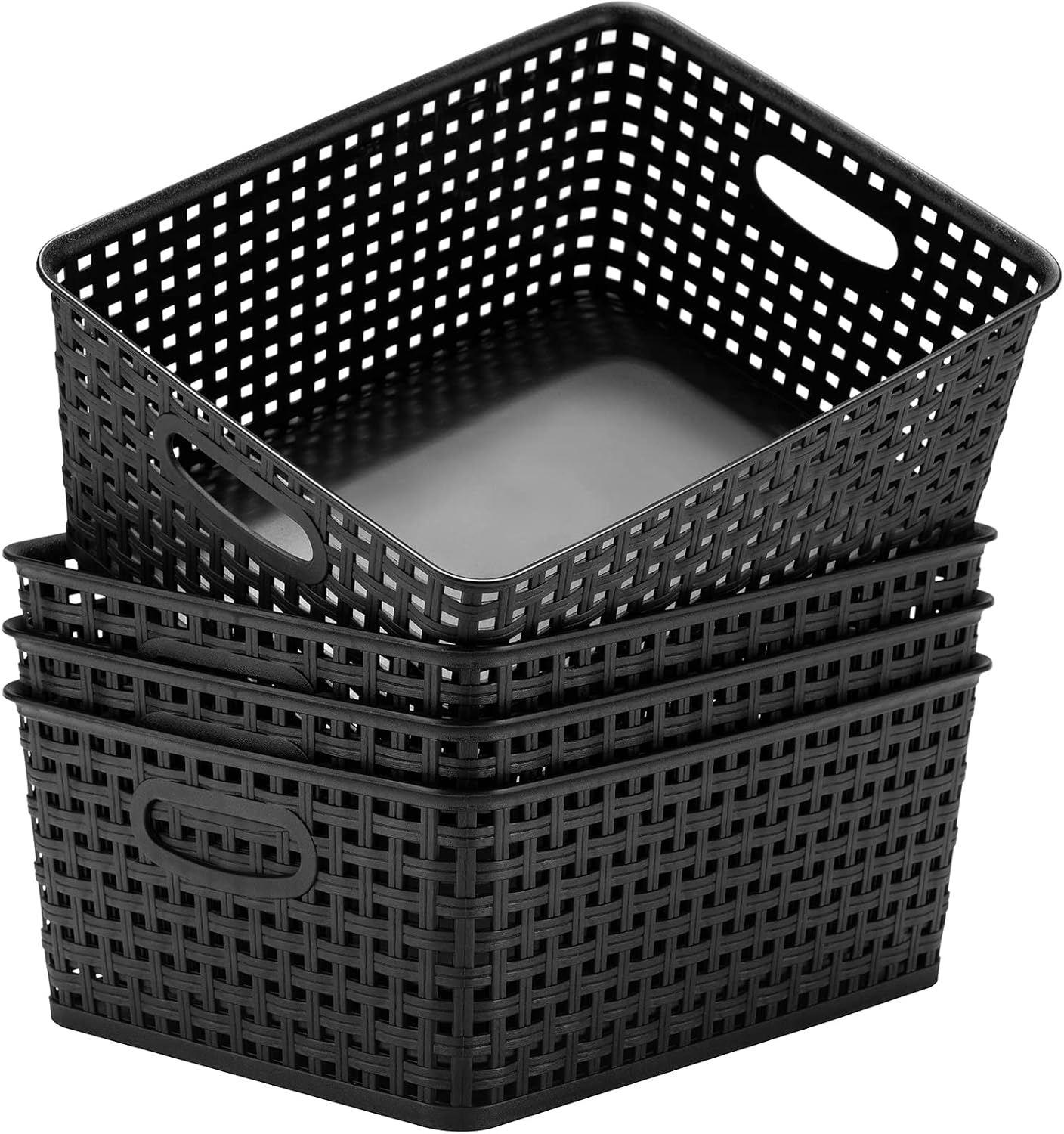 Eslite Plastic Storage Baskets for Organizing,11"X8.5"X4.7",Pack of 4 (Black)