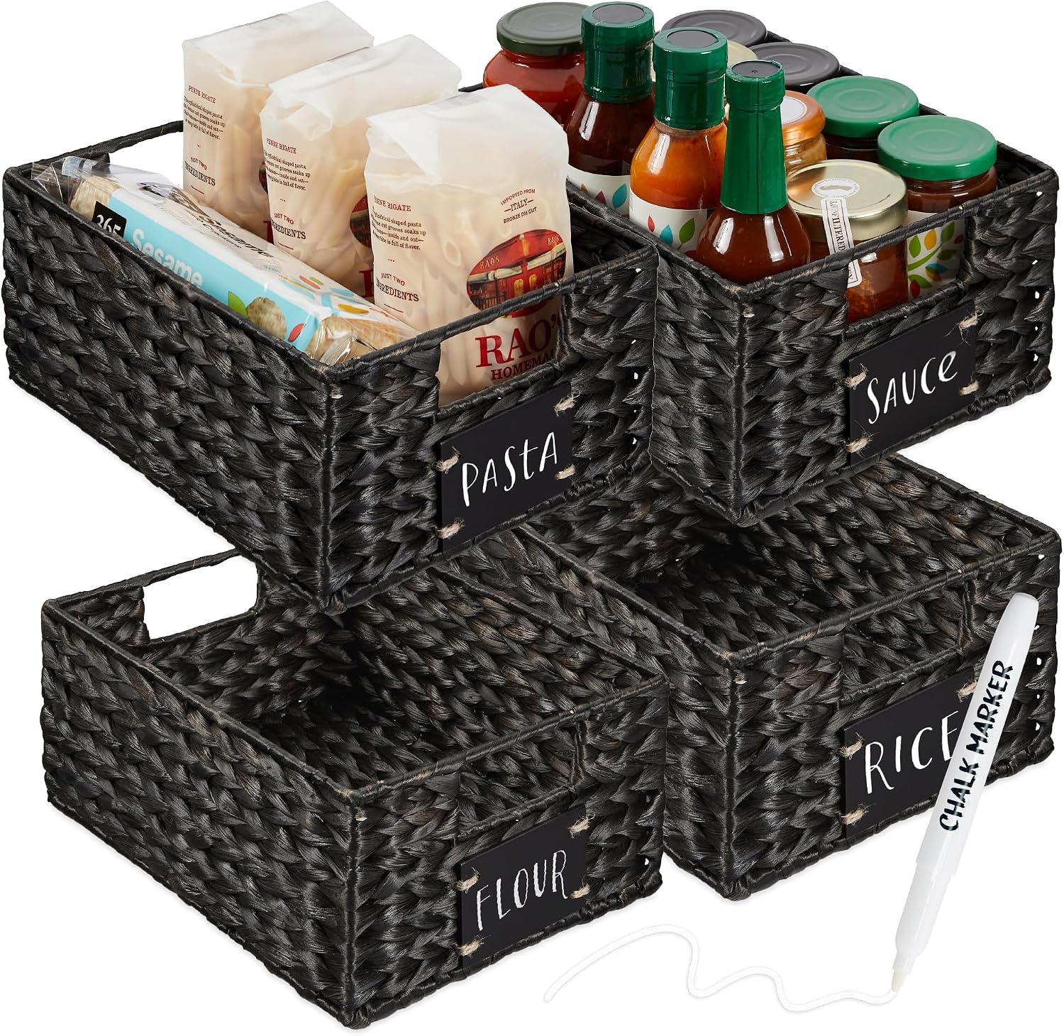 Best Choice Products Set of 4 9x12in Water Hyacinth Pantry Baskets, Woven Organizers w/Chalkboard Label, Chalk Marker
