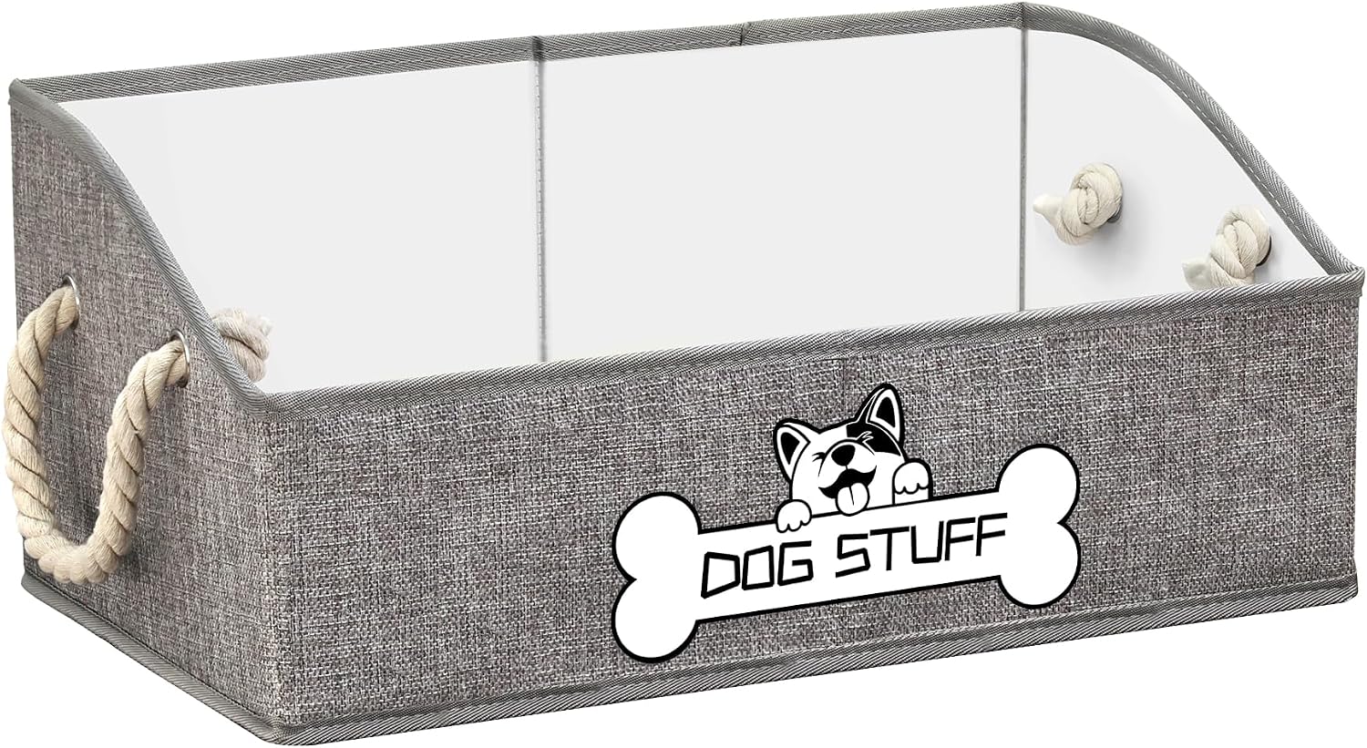 Dog Toy Basket, Storage Bin, Collapsible Box for Pet Accessories | Fabric Container With Handle, Trapezoid Holder for Small Medium dogs, Organizer for Living Room, Gray