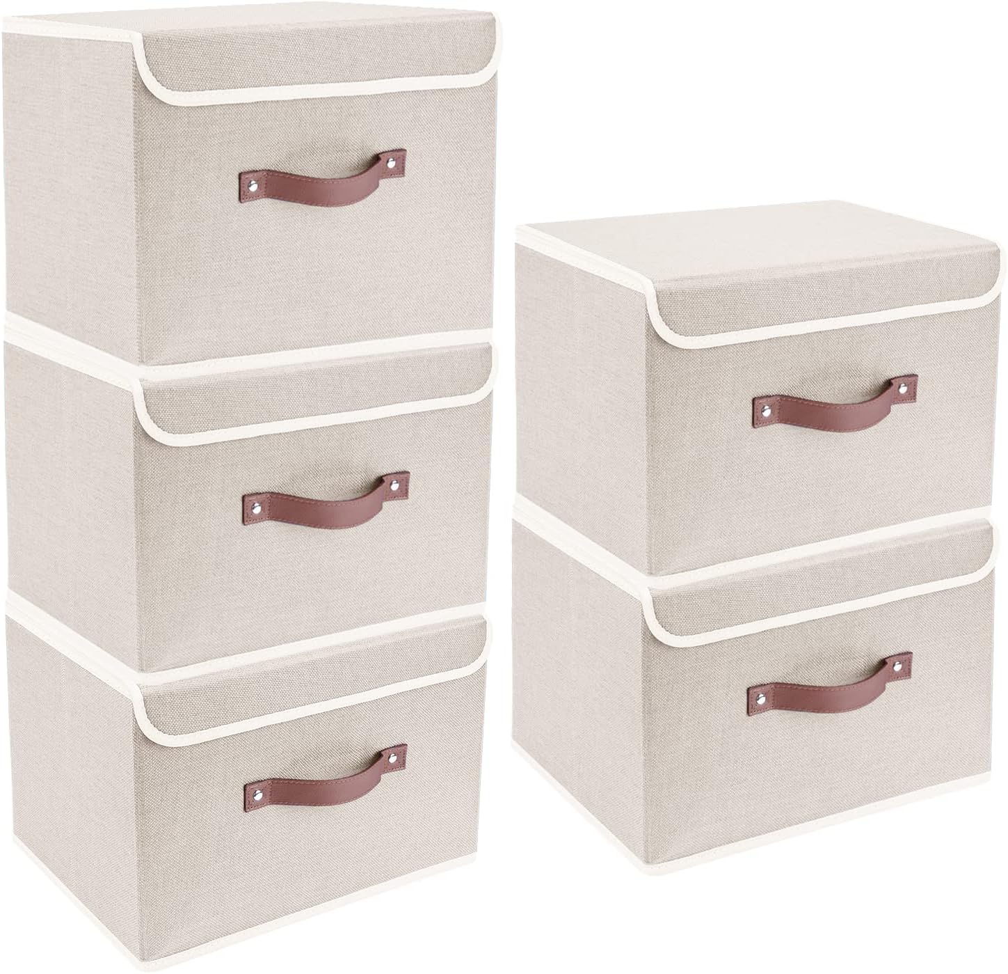 Foldable Storage Boxes with Lids 5 Pack Fabric Storage Bins with Lids, Closet Organizers for Clothes Storage, Room Organization, Office Storage, Toys