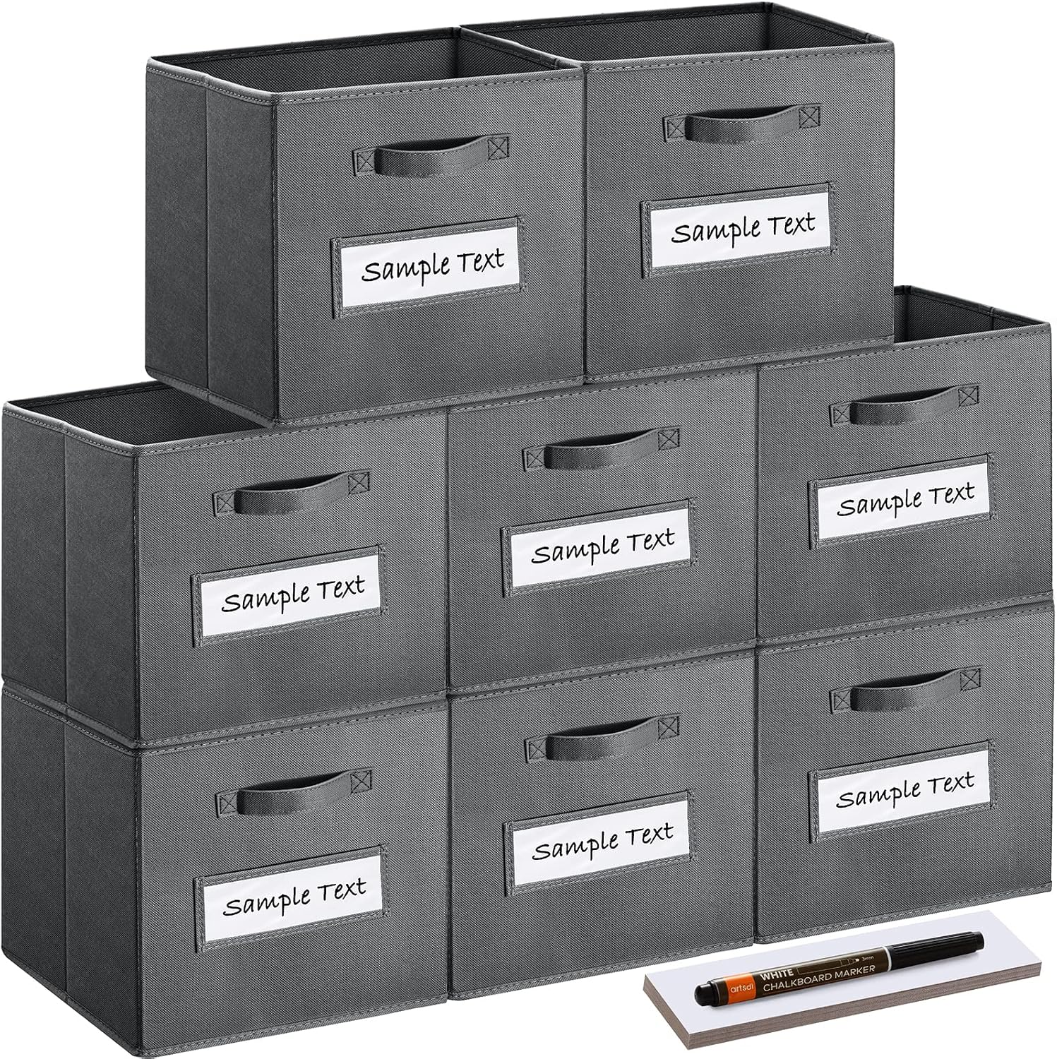 13x13x13 storage cube bins(Set of 8) Fabric storage cubes with 8 Labels Window Cards & a Pen, storage cubes 13x13, Collapsible 13 inch cube storage bins, Cubby Organizer Boxes, Gray