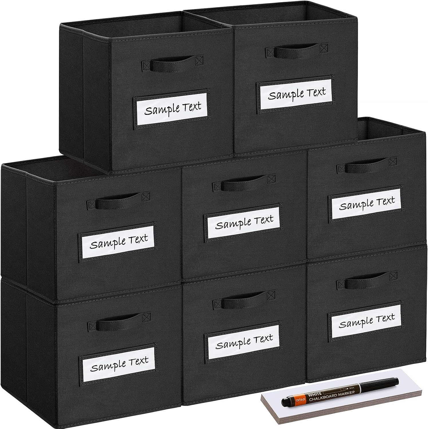 13x13x13 storage cube bins(Set of 8) Fabric storage cubes with 8 Labels Window Cards & a Pen,storage cubes 13x13,storage bin,Collapsible 13 inch cube storage bins,Cubby Organizer Boxes,Black