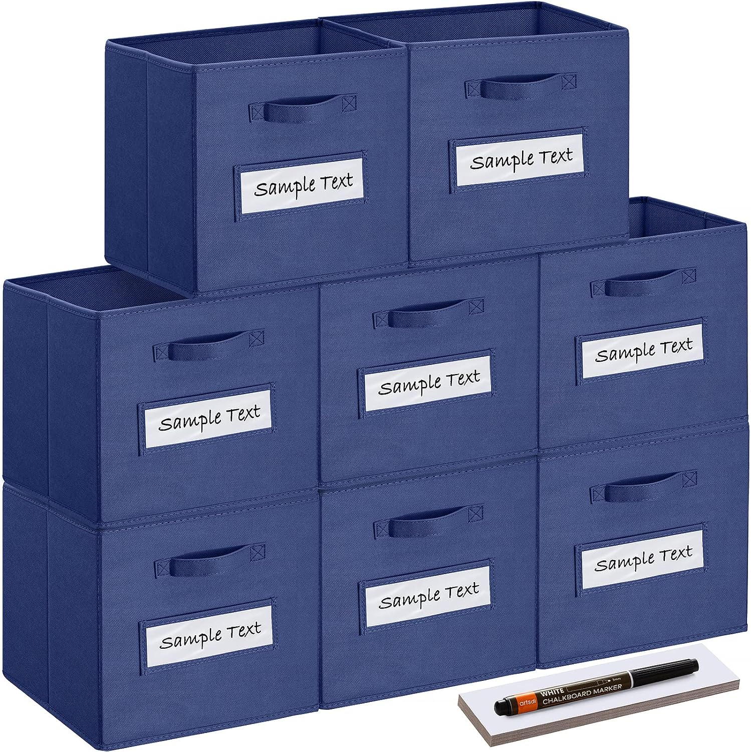 13x13x13 storage cube bins(Set of 8) Fabric storage cubes with 8 Labels Window Cards & a Pen, storage cubes 13x13, Collapsible 13 inch cube storage bins, Cubby Boxes, Navy Blue
