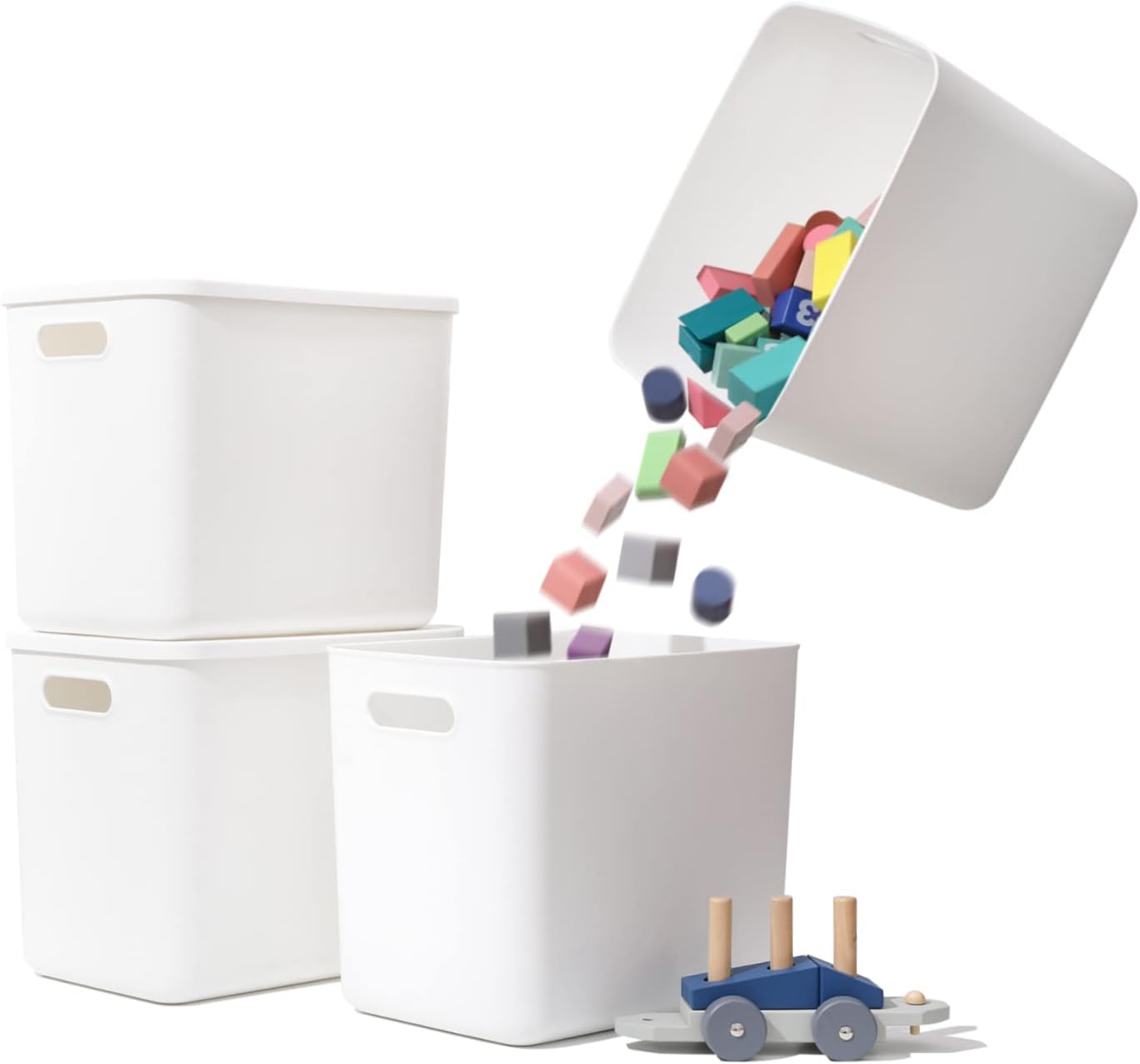 Yishyfier Plastic Storage Baskets Bins Boxes With Lids,Organizing Container White Storage Organizer Bins For Shelves Drawers Desktop Playroom Classroom Office,4-Pack