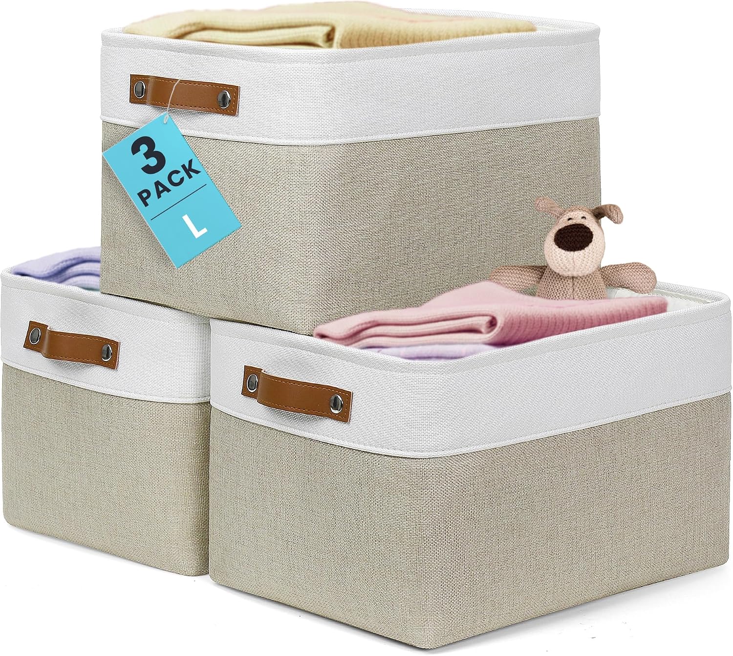 OrganiHaus 15x11in Canvas Storage Baskets 3 Pack