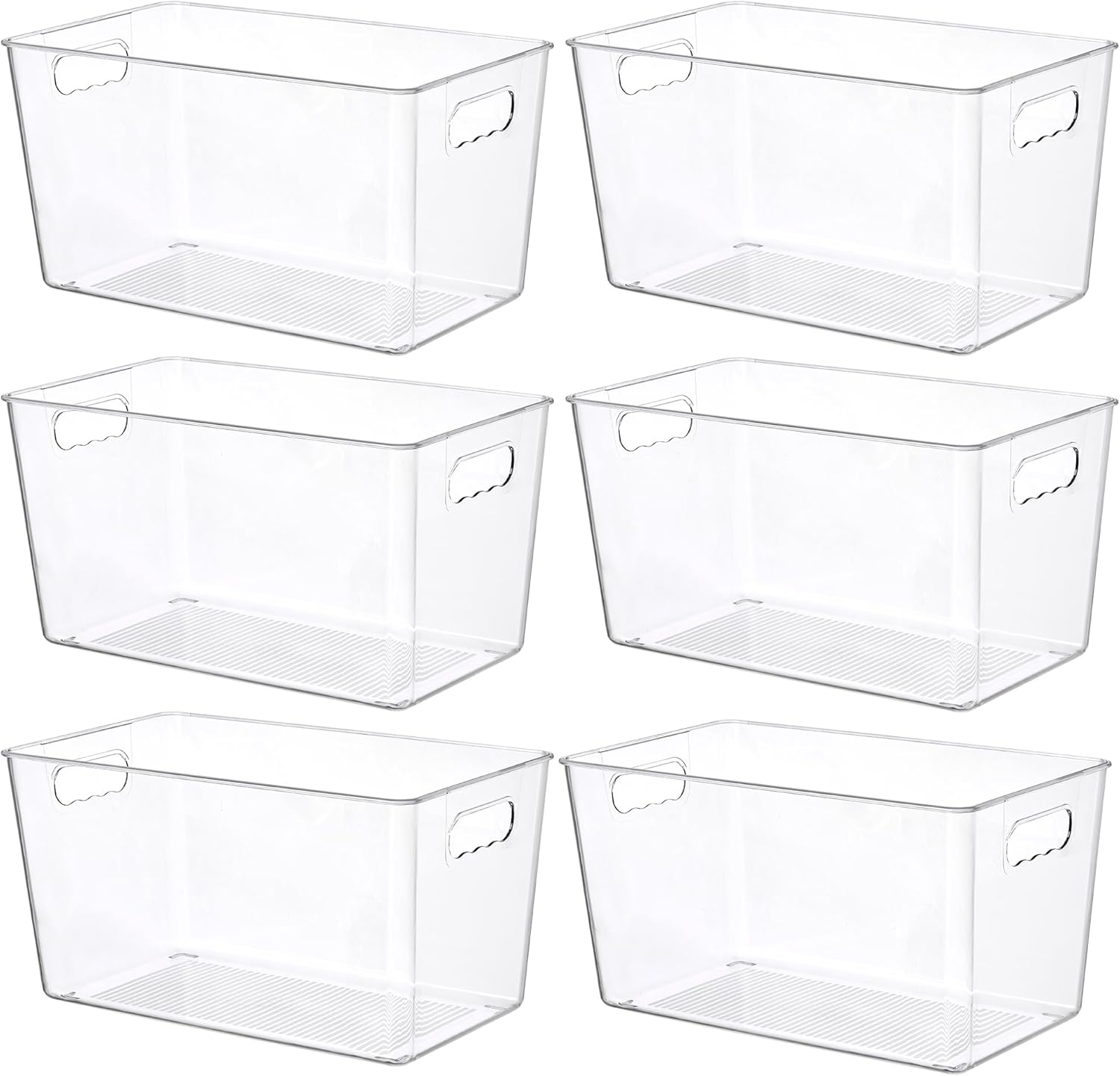 Vtopmart 6 Pack Clear Storage Bins, Pantry Storage Bins with Handle, XL | Plastic Pantry Organizer Containers for Kitchen, Refrigerator, Fridge, Cabinet, Countertops, Home Organization and Storage