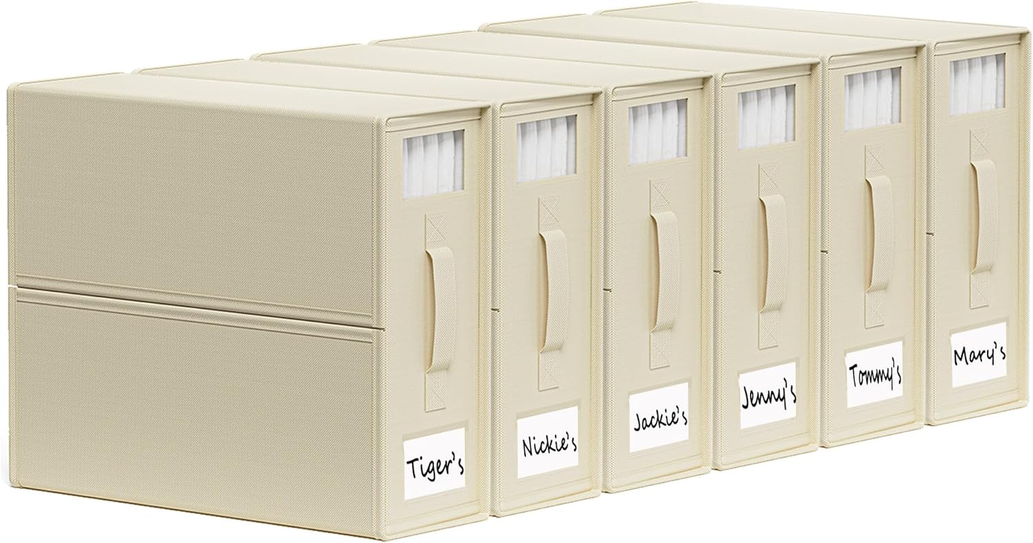 SheetCube Bed Sheet Organizers and Storage 6 Pack, Foldable Linen Closet Organizer with Window and Label, Bedding Folder Storage Box Container for Blanket, Duvet Cover Set, Bed Sheet Set