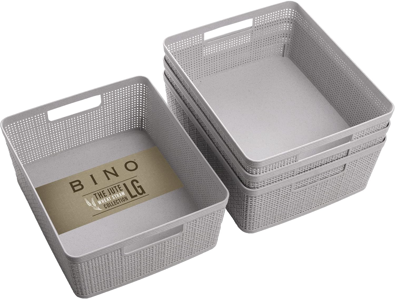 BINO | Woven Plastic Basket | Small (Natural Grey), 4-Pack | THE JUTE COLLECTION | Home Organization, Space