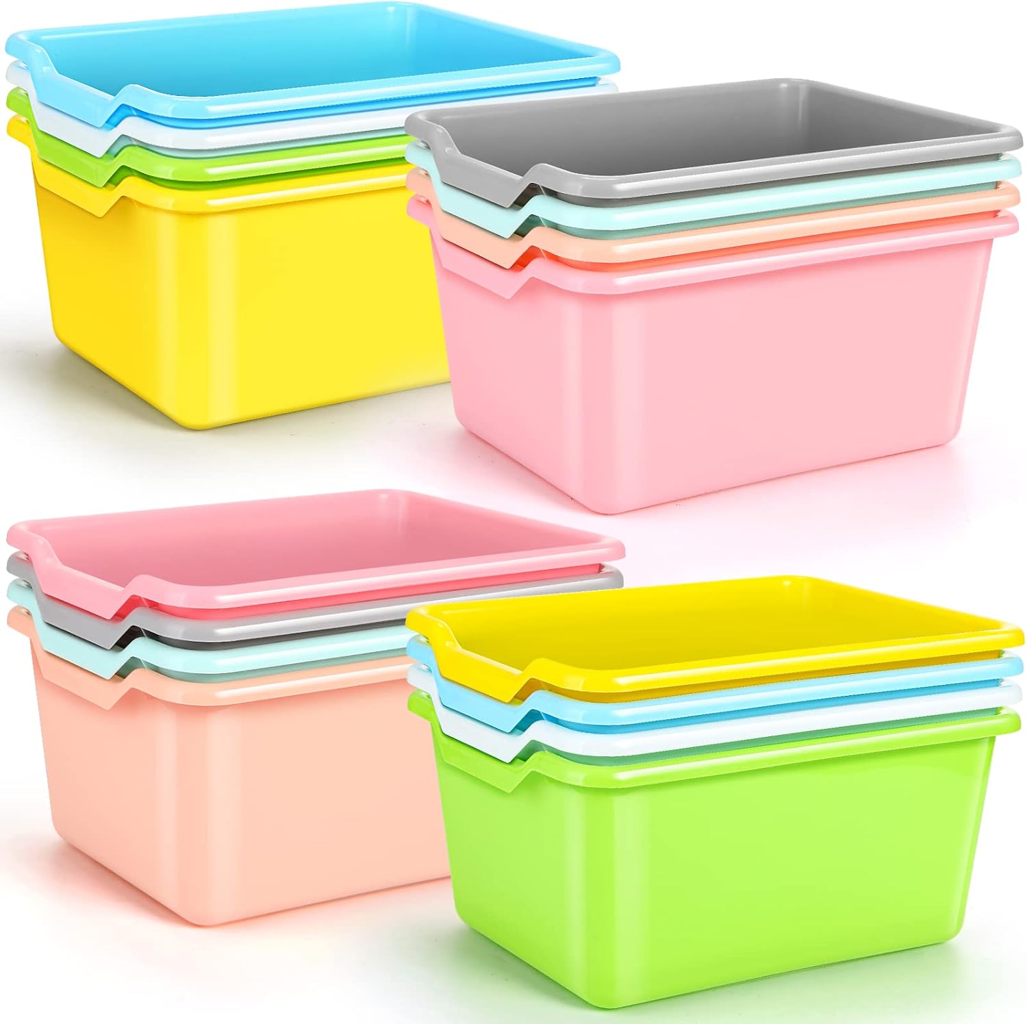 Dandat 16 Pcs Cubby Bins for Classroom Plastic Book Bins,Candy Color | Storage Bins for Classroom Library, Plastic Stackable Toy Tubs Containers for School Office Home Nursery Playroom