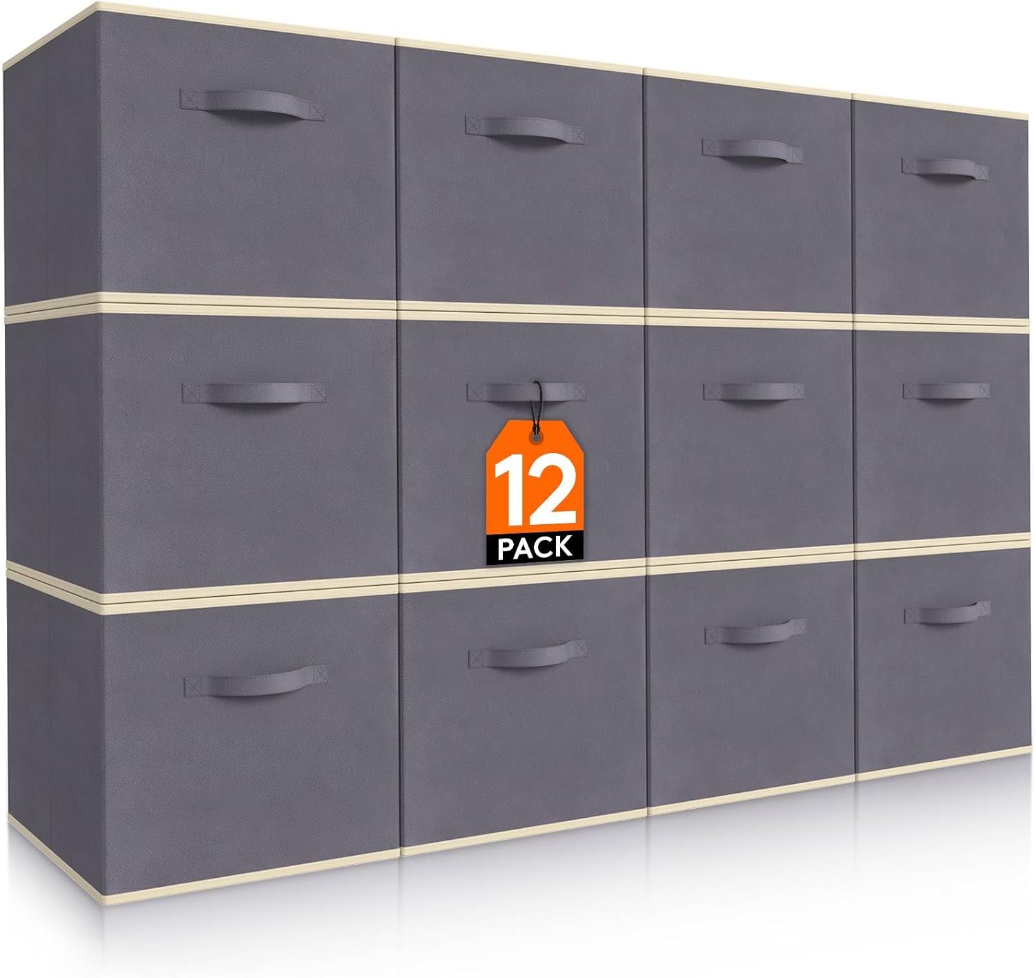 Lifewit Storage Cubes, 11 Inch Organizer Bins, 18L Gray, 12 Packs | Foldable Decorative Fabric Storage Baskets for Organizing Home Organizers with Handles for Shelves, Closet