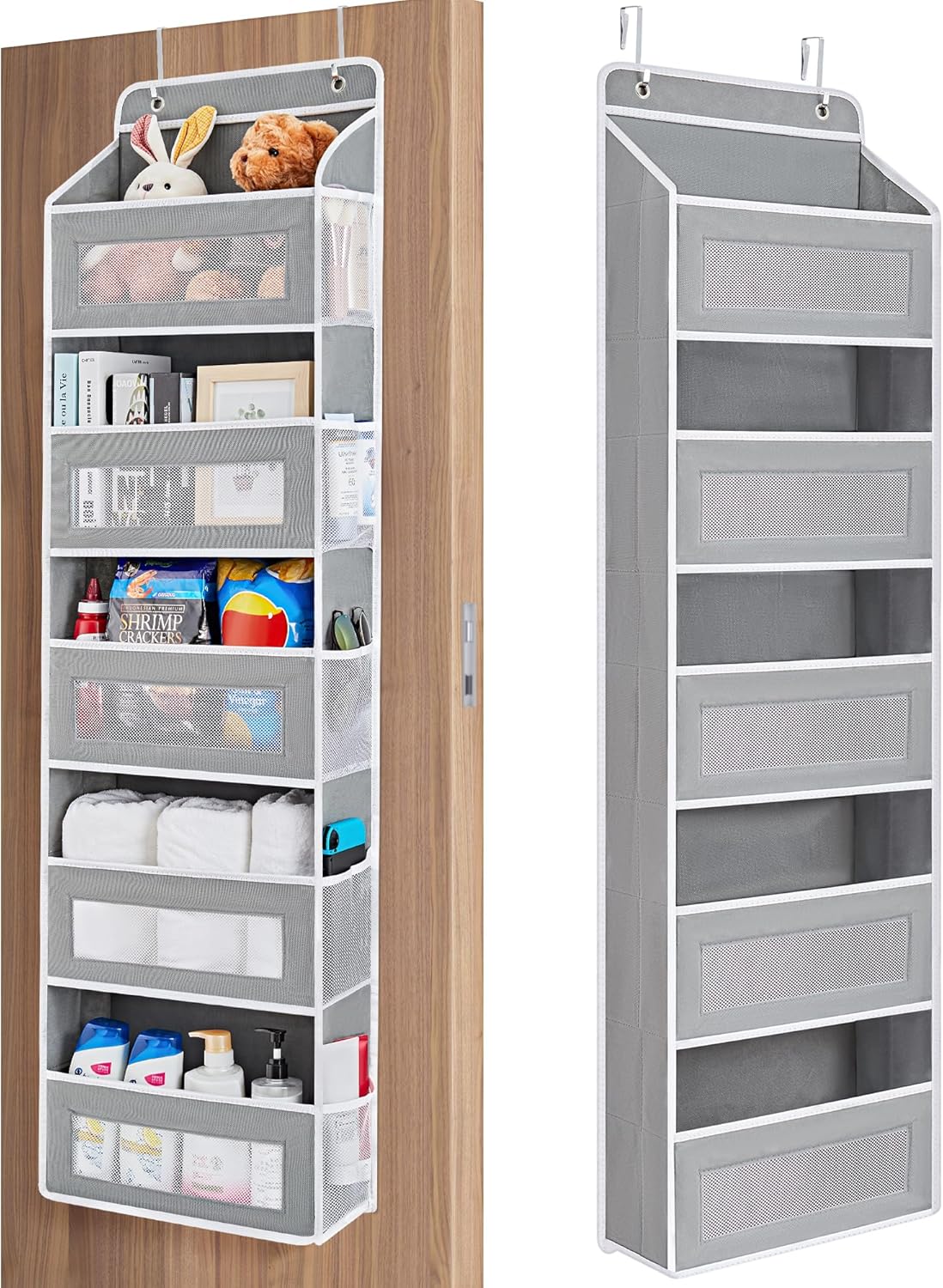 JARLINK Over the Door Organizer for Bedroom, Pantry, Bathroom, 5 Shelf Grey | Anti-Tilt Design, 44 lb Load Capacity, Hanging Door Organizer with 5 Large Capacity Pockets, Behind Door Storage for Nursery