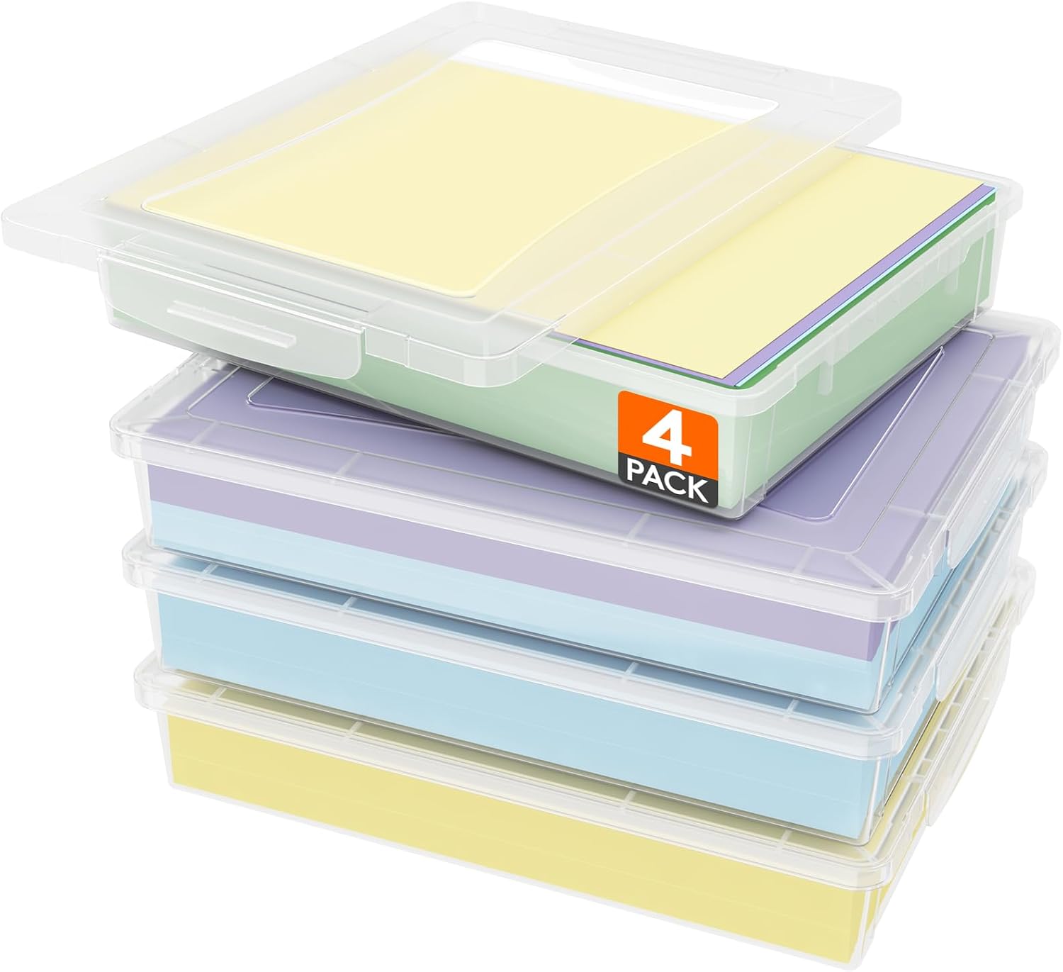 Lifewit Paper Organizer Storage with Lid, Fits 8.5" x 11" Letter, 4 Pcs | Multi-Purpose Plastic File Box with Latching Lids, Document Containers for Scrapbook, Magazine, Photo, Craft, Art Supplies
